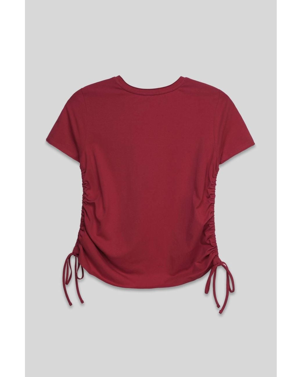 Enorsia Red Ruched Side Seam Short Sleeve T-Shirt