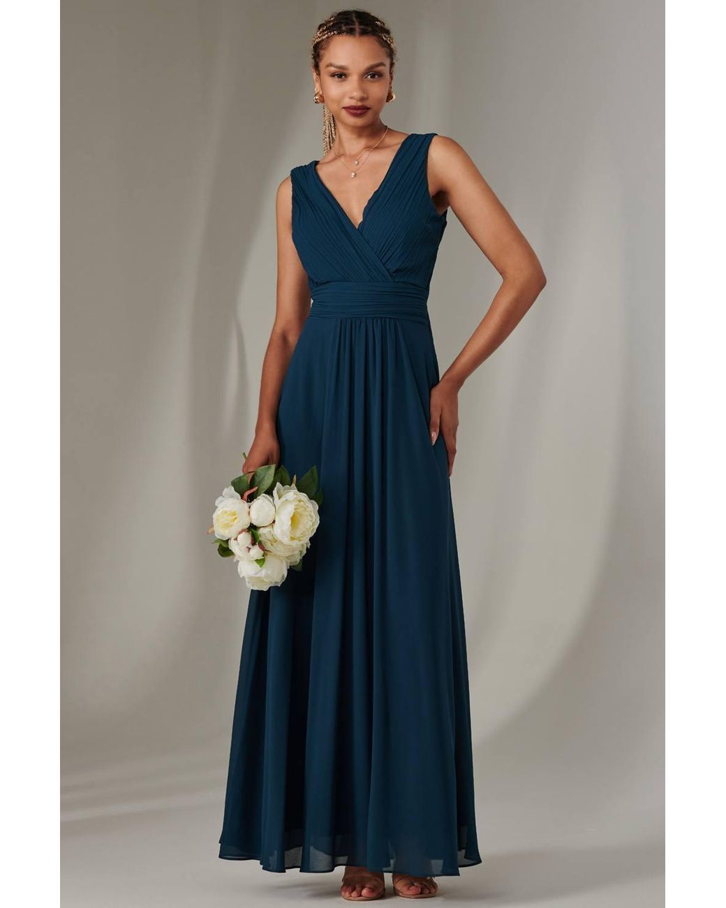 Jolie Moi Blue Cora Sleeveless Chiffon Maxi Dress