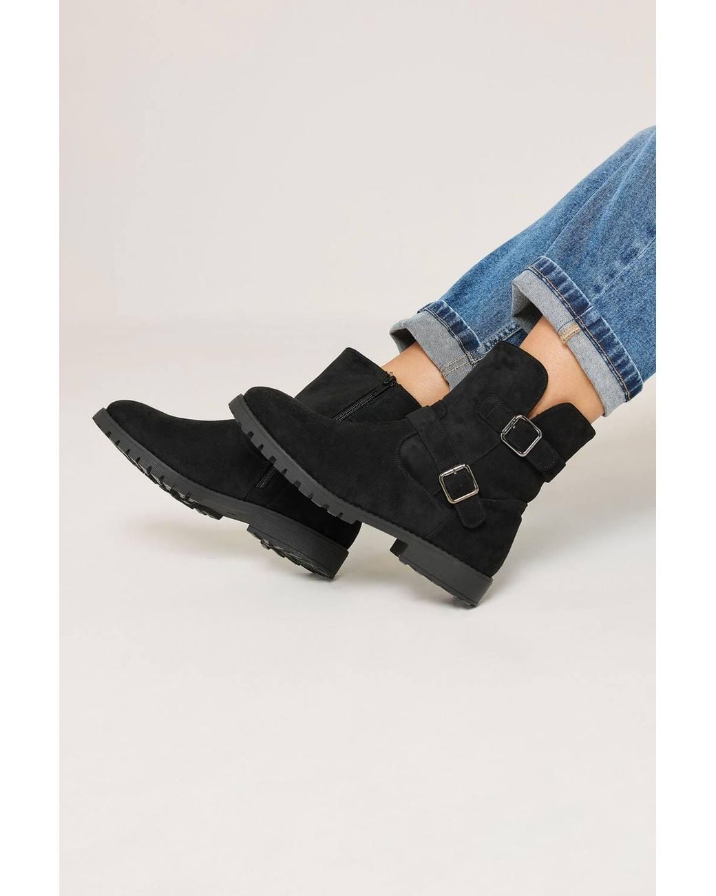 Yours Black Double Buckle Ankle Boots