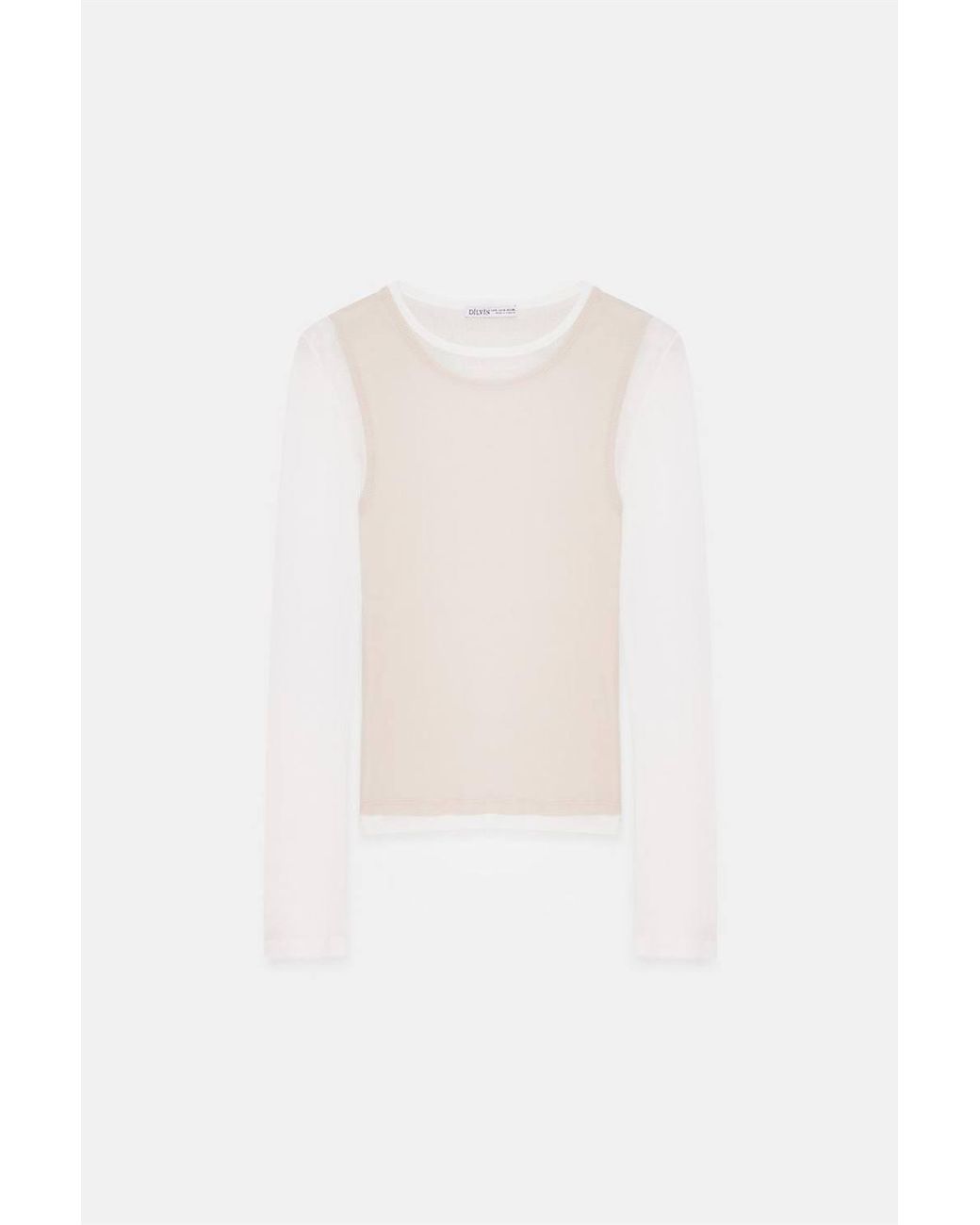 Dilvin White Fitted Cotton Crew Neck Long Sleeve Blouse