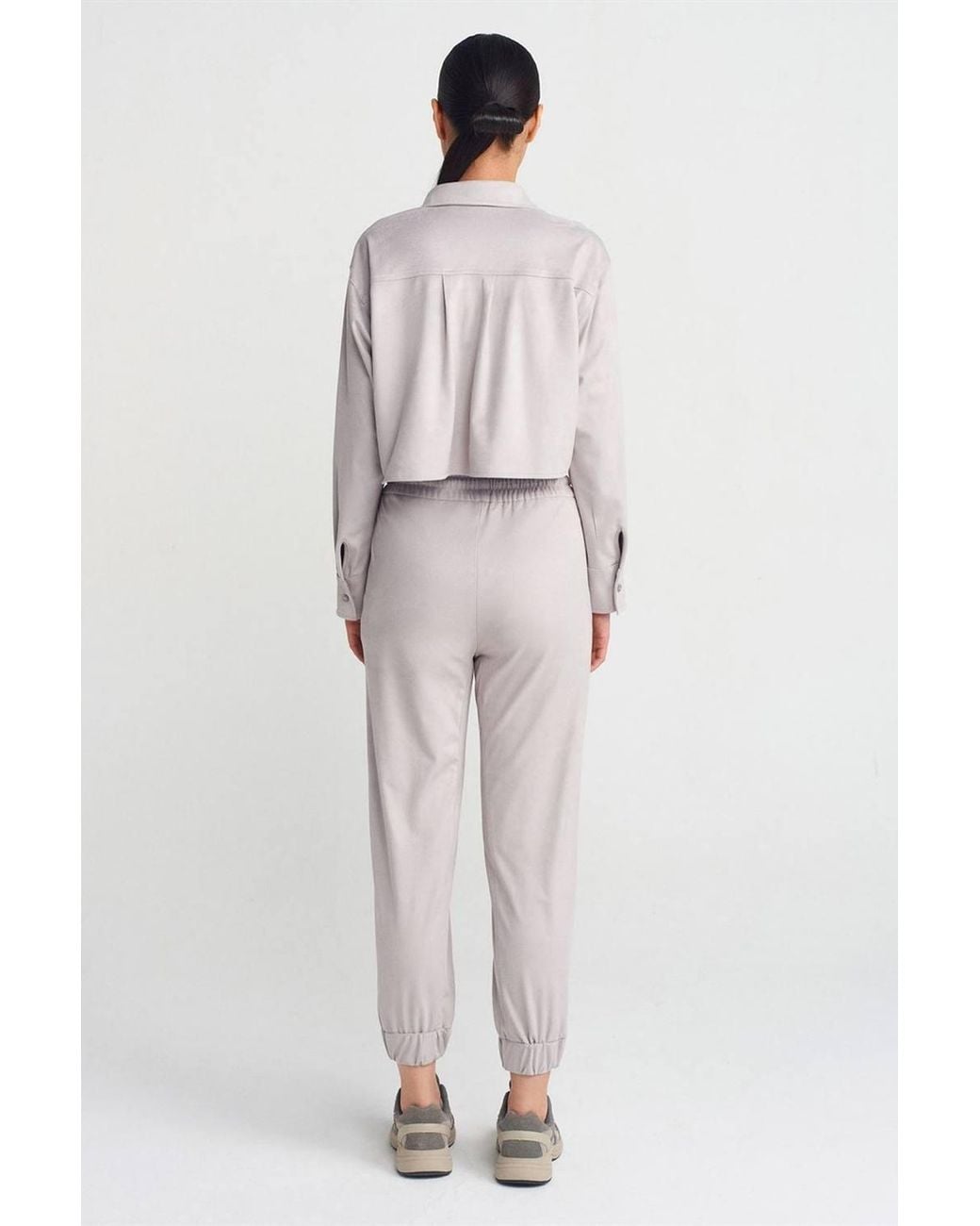 Dilvin White Faux Suede Jogger Pants