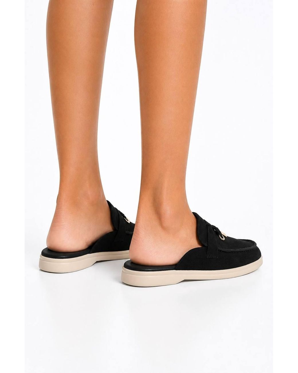 Miss Diva Black Adaloria Padlock Charm Backless Flat Loafers