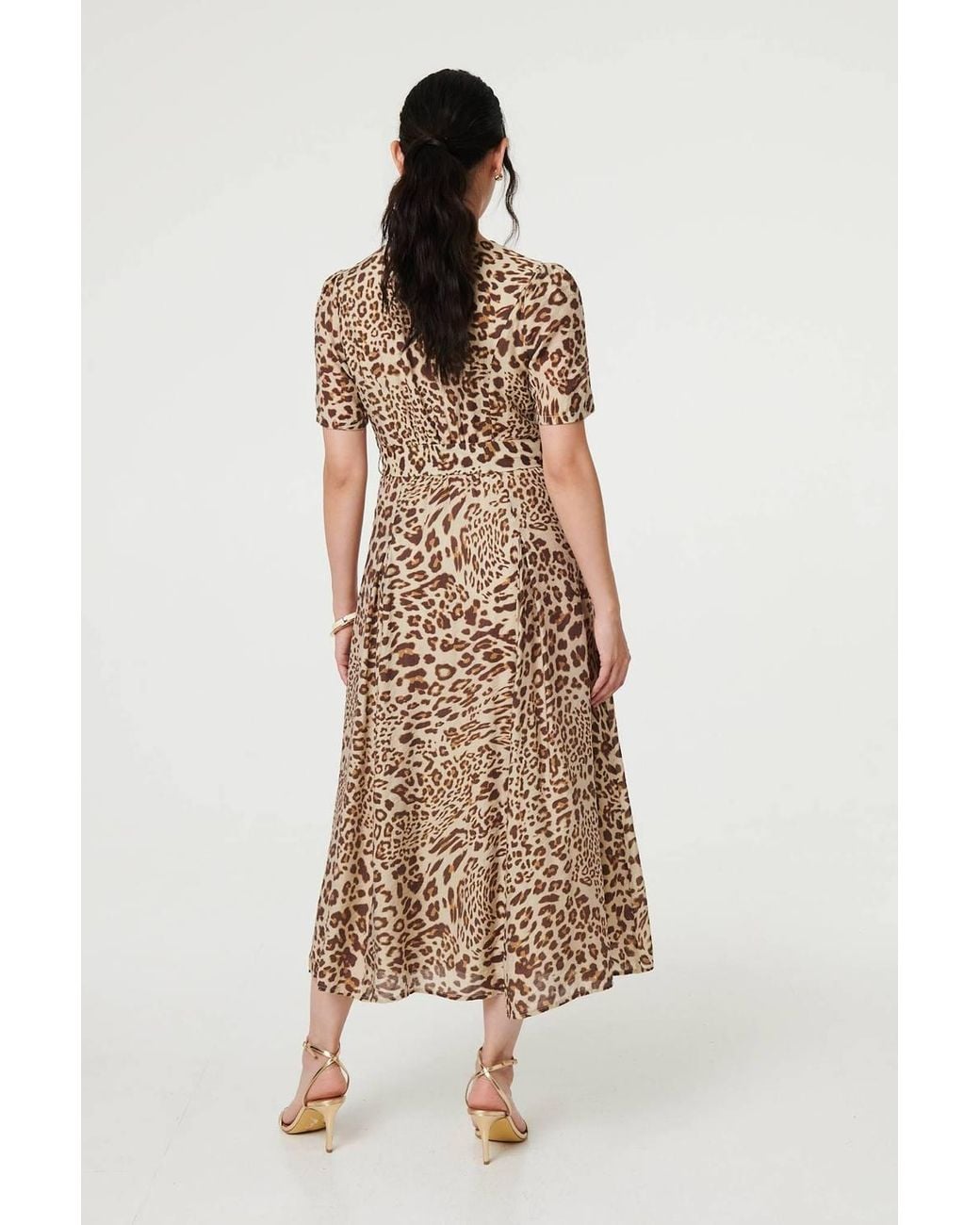 Izabel London Natural Animal Print Belt Detail Midi Dress