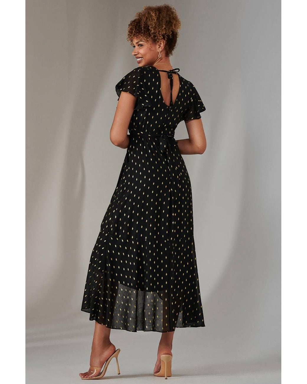 Jolie Moi Black Metallic Spot Textured Chiffon Maxi Dres Dress