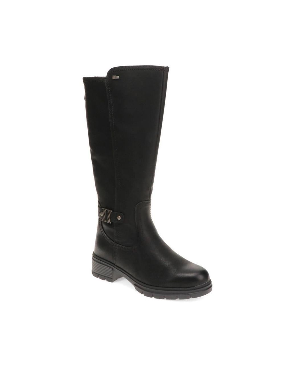 Pavers Black Buckle Detail Long Boots