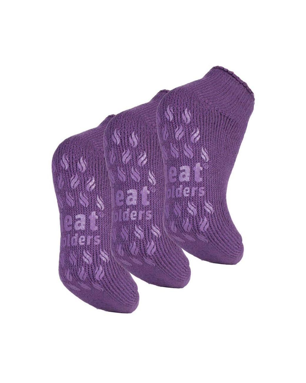 Heat Holders Purple 3 Pairs Ladies Ankle Fluffy Slipper Socks