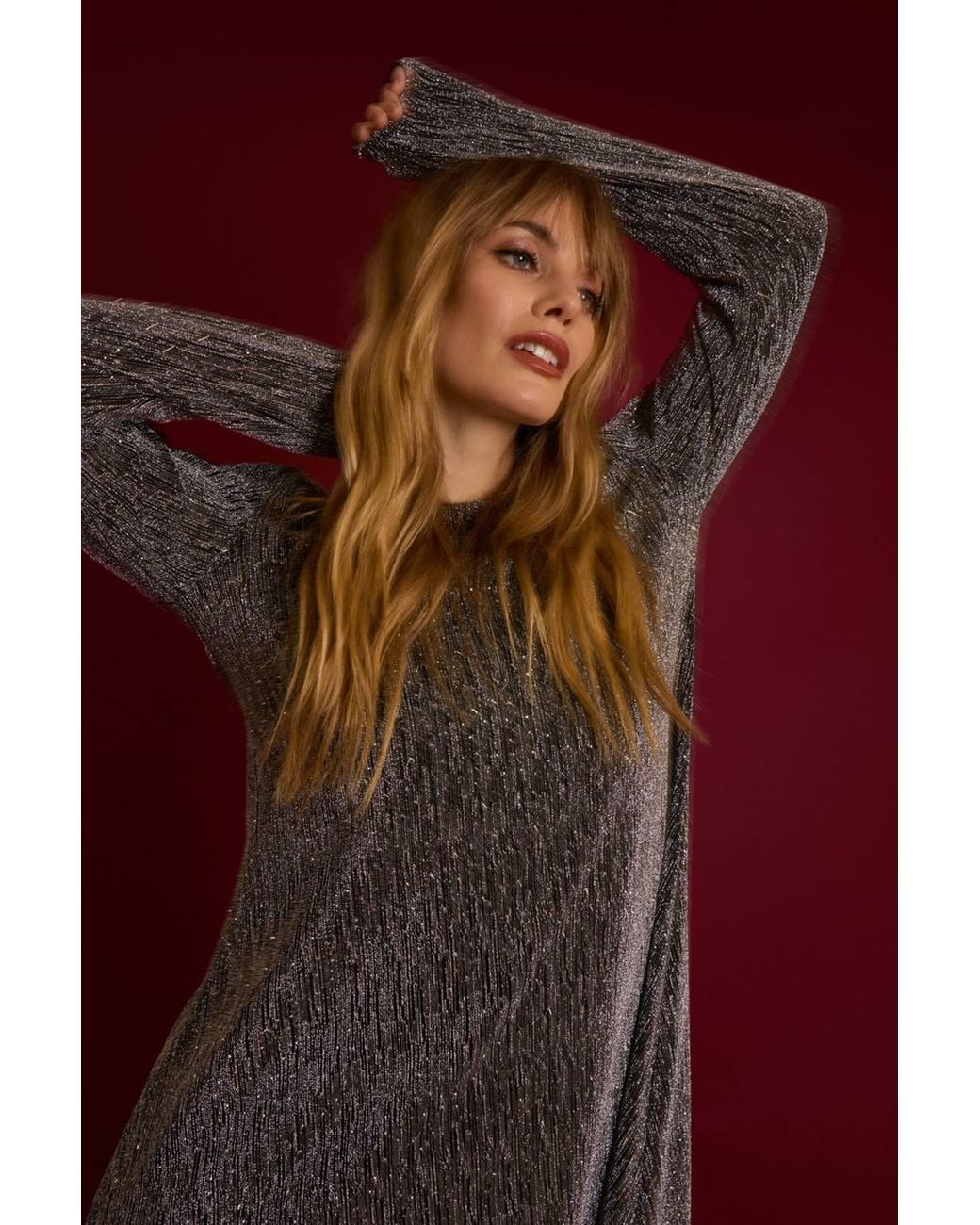 Blue Vanilla Gray Long Sleeve Slip On Round Neck Mini Dress