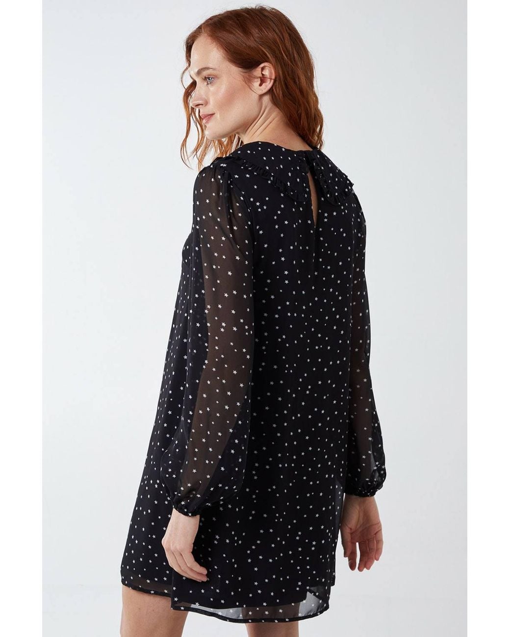 Blue Vanilla Black Frill Collar Long Sheer Sleeved Swing Dress