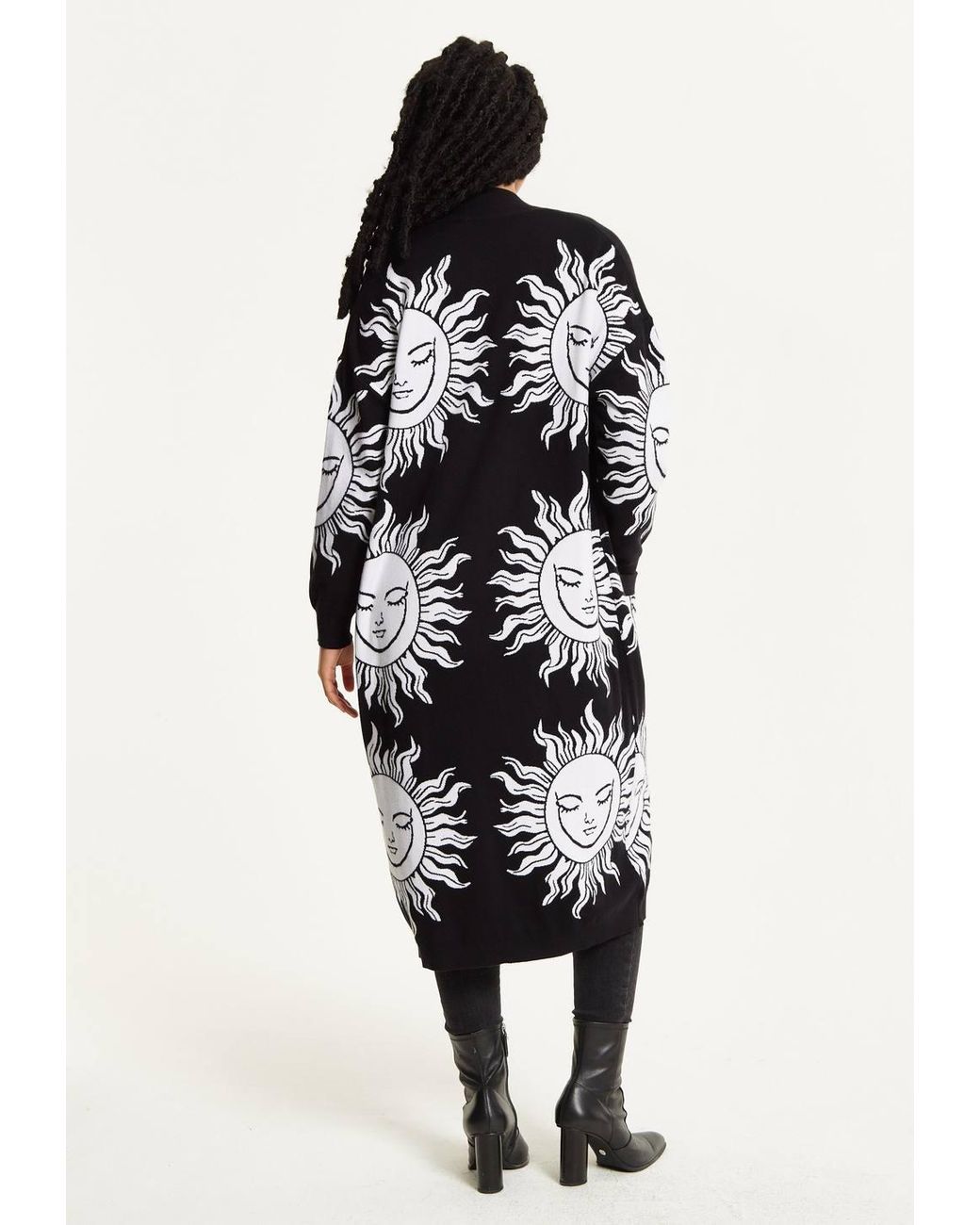 Liquorish Black Sunface Print Longline Cardigan