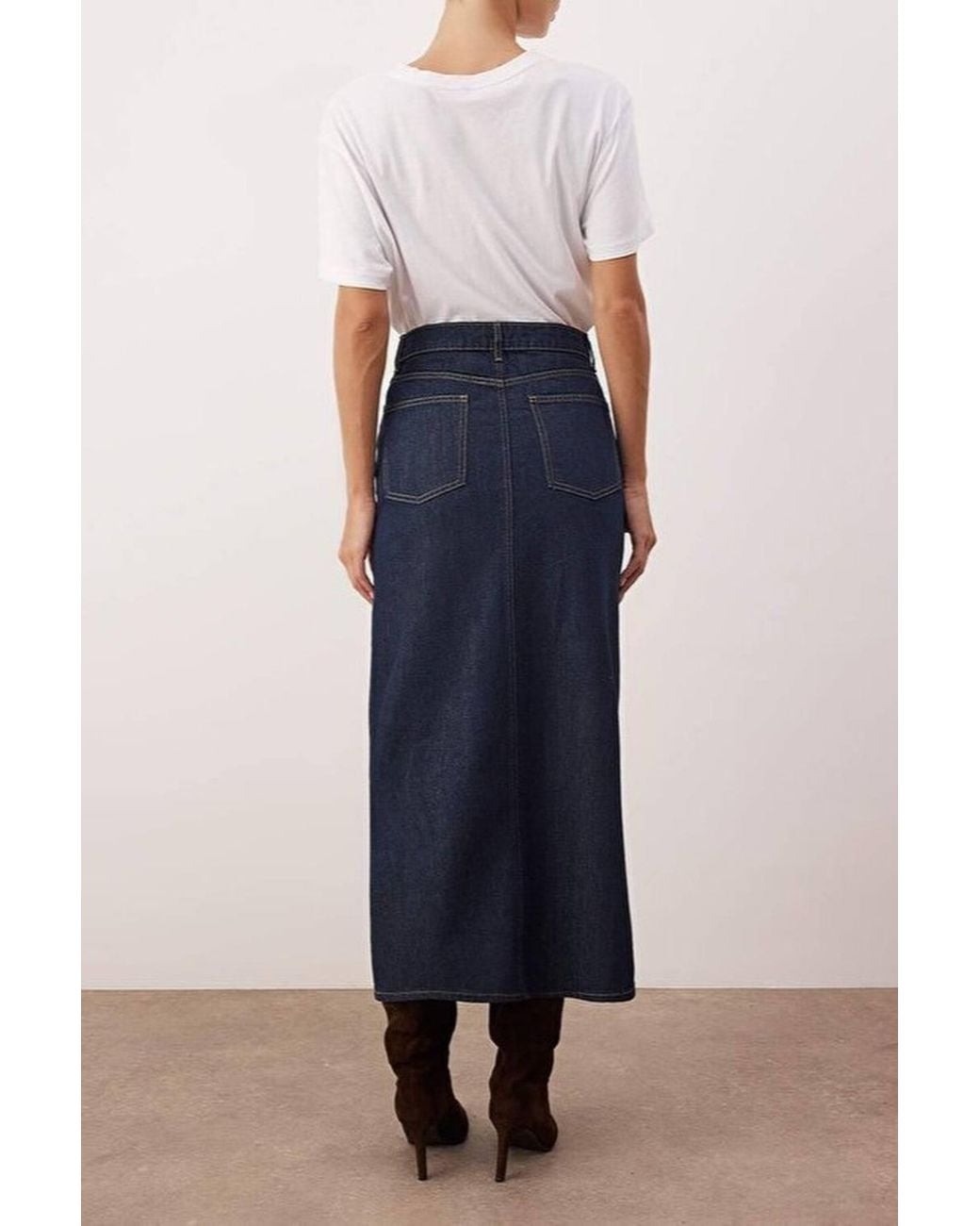 WOVCOR Blue Denim Maxi Skirt W/ Front Slit