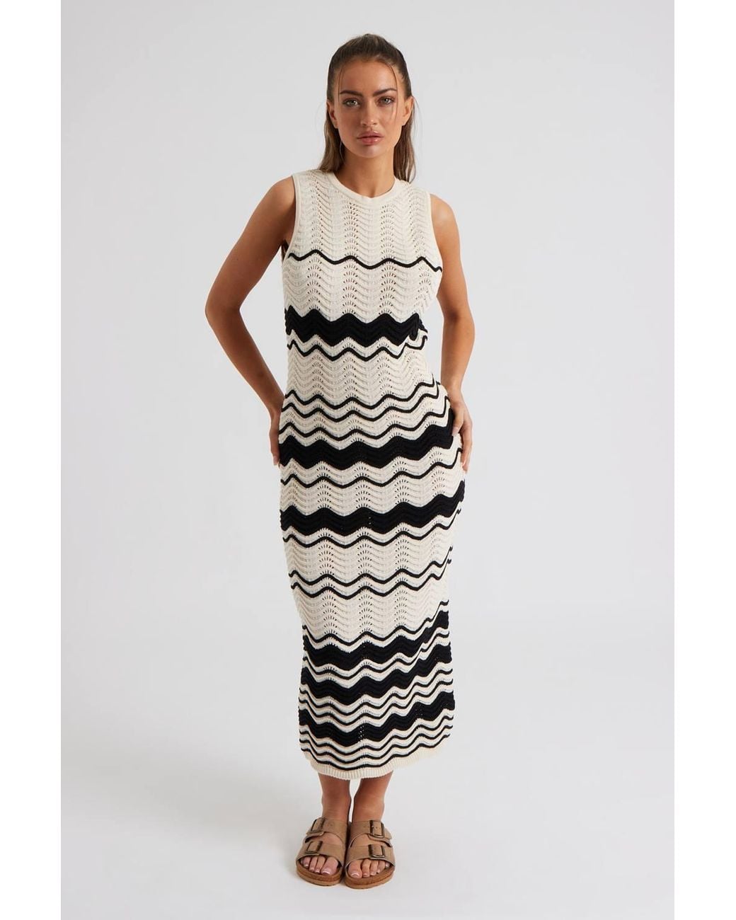 Urban Bliss White Zig Zag Pointelle Midaxi Dress