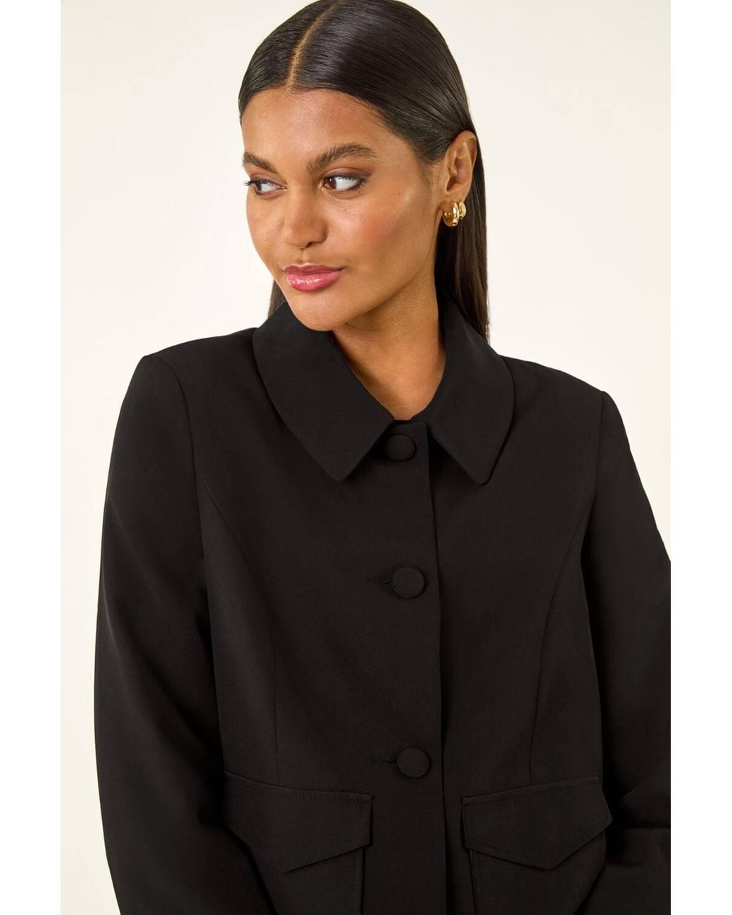 Roman Black Smart Buttoned Pocket Jacket