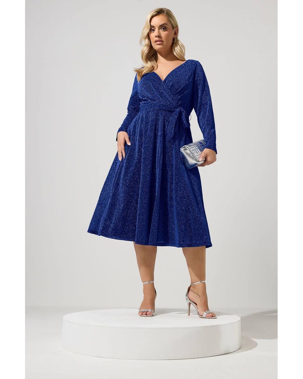Yours Blue Metallic Wrap Dress