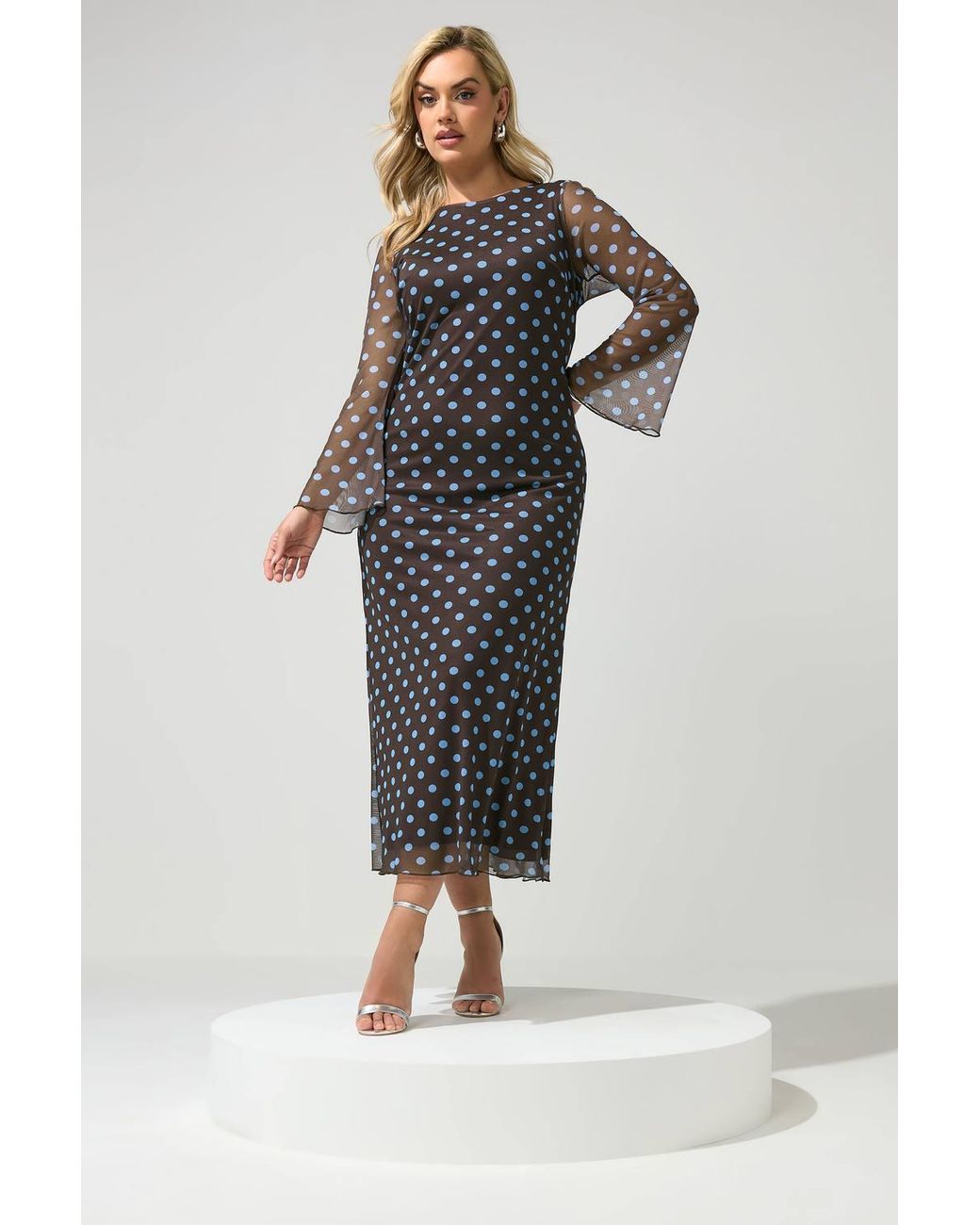 Yours Brown Polka Dot Mesh Maxi Dress