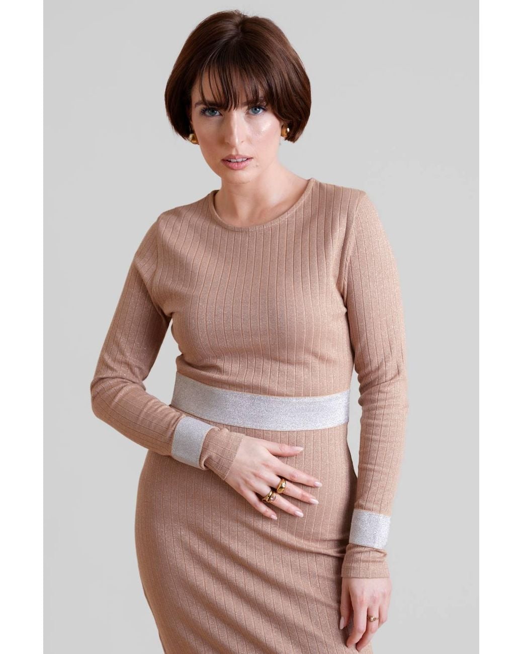 Enorsia Brown Lurex Jersey Midi Dress