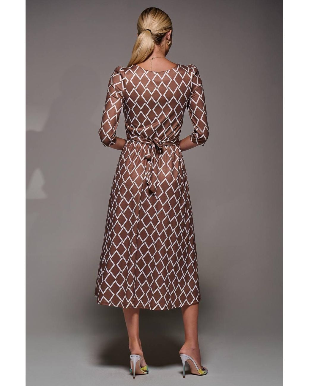 Jolie Moi Brown Three Quarter Sleeve Jersey Midi Dress