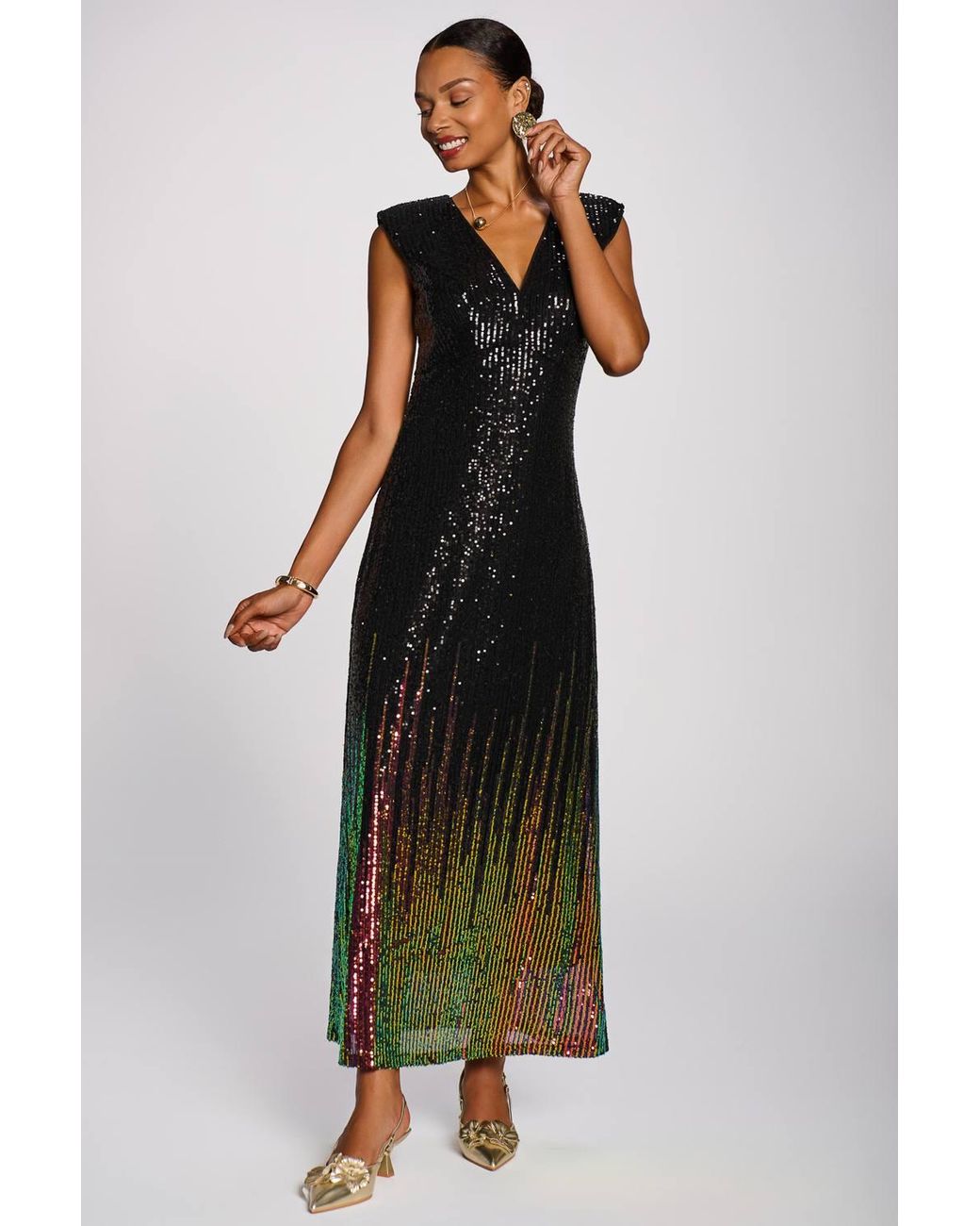 Jolie Moi Black Multi-Tone Patterned Sequin Maxi Dress