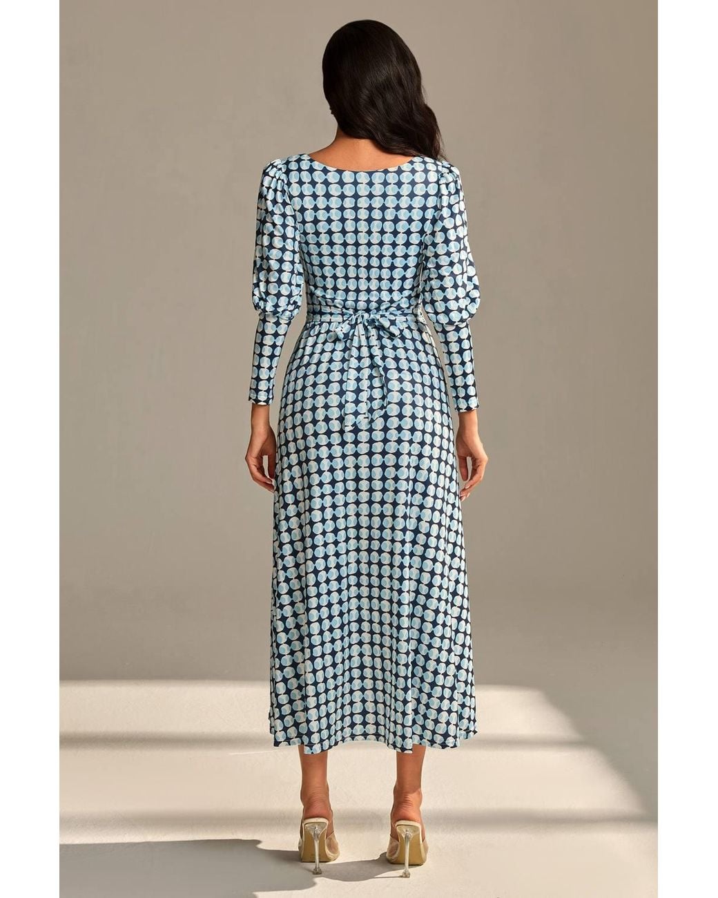 Jolie Moi Blue Long Puff Sleeved Jersey Maxi Dress