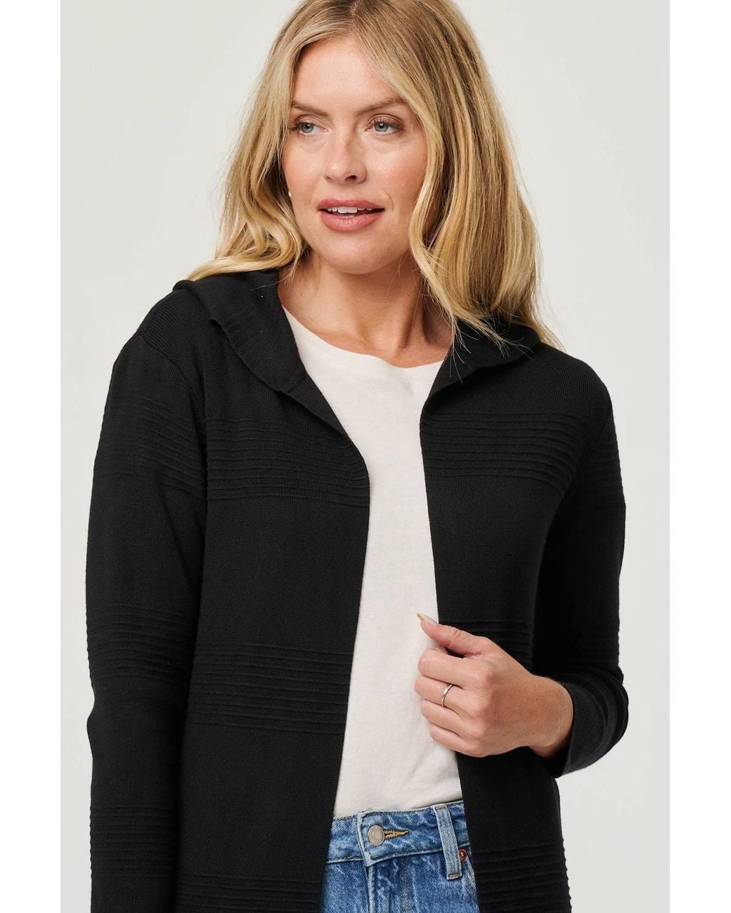 Izabel London Blue Hooded Open Front Longline Coat