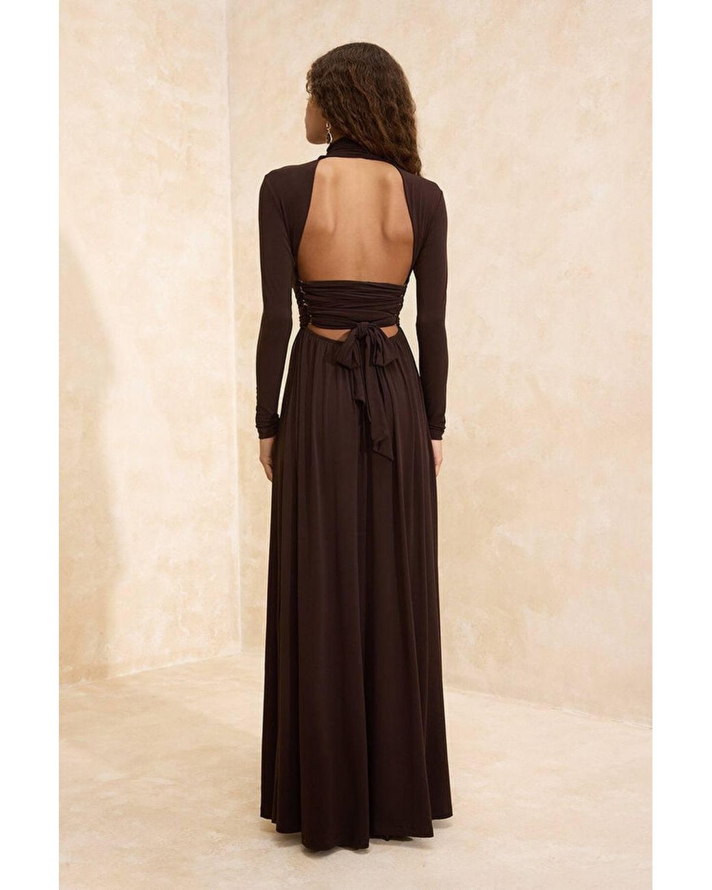 WOVCOR Black High Neck Cut Out Knitted Maxi Evening Dress