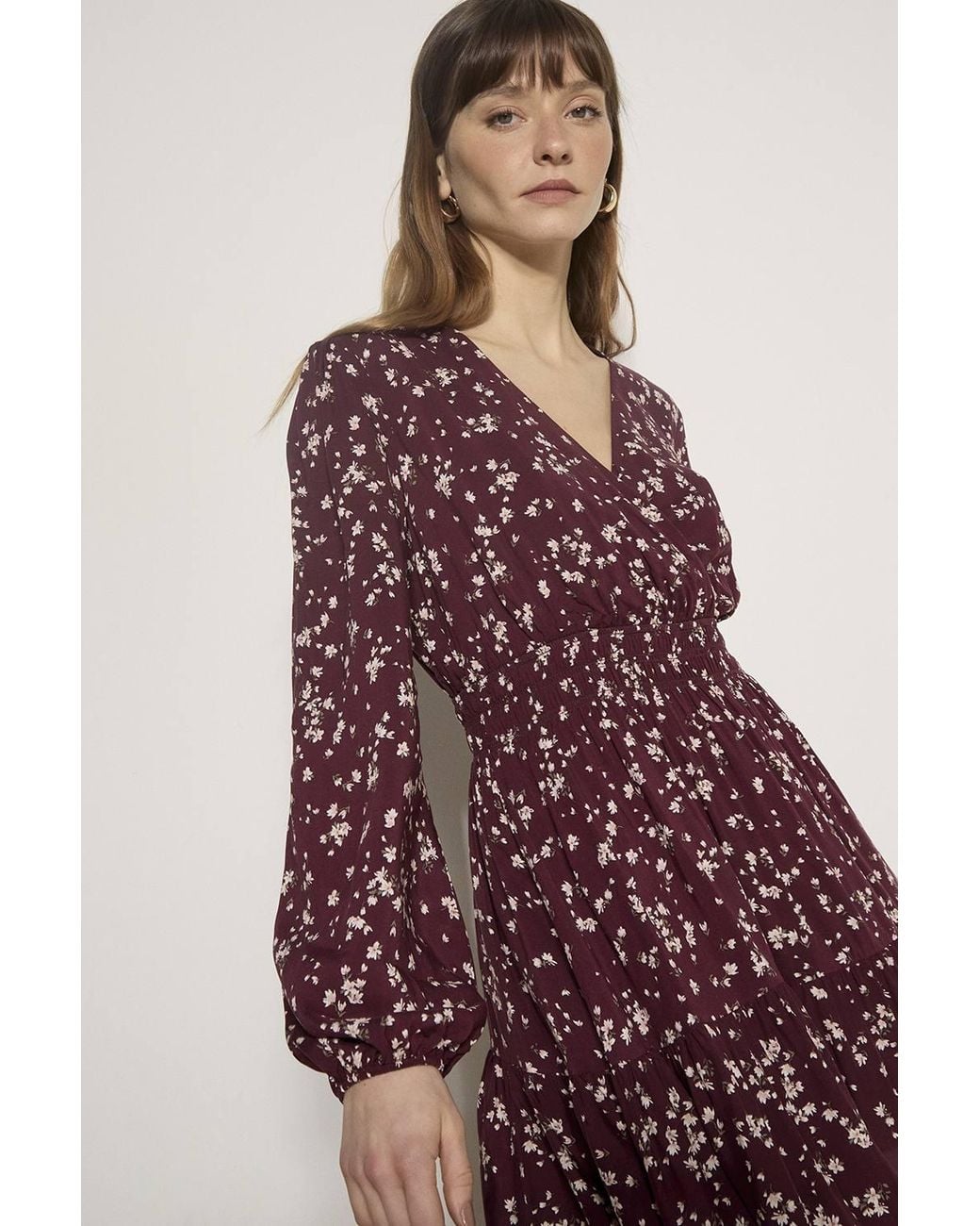 Apricot Red Floral Wrap Mini Dress