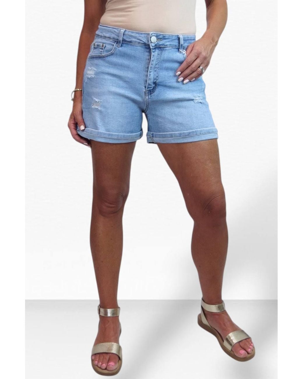 Paulo Due Blue Distressed Stretch Denim Shorts