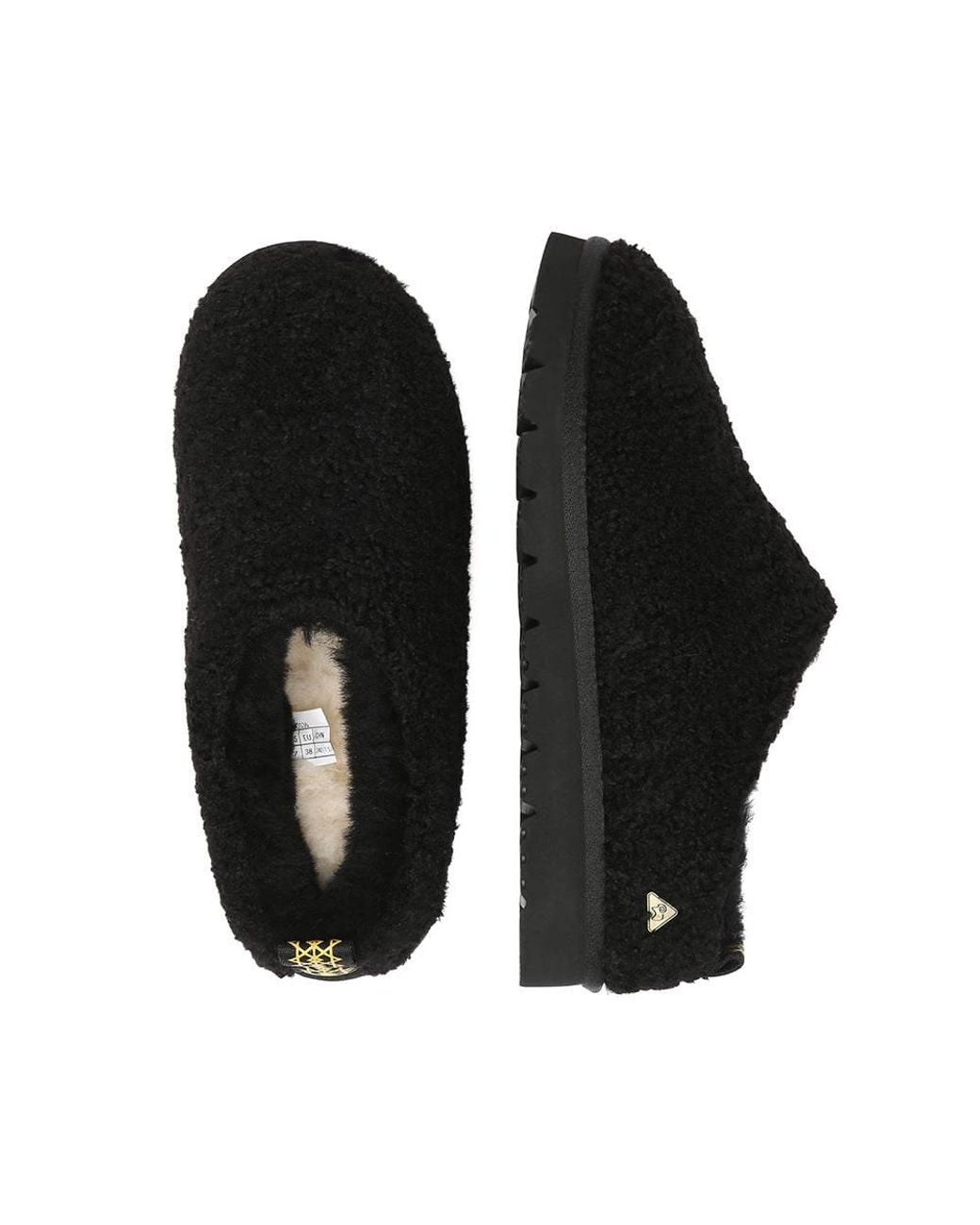EverAu Australia Black Sheepskin Snipe Plush Ankle Slippers W/ Eva Sole