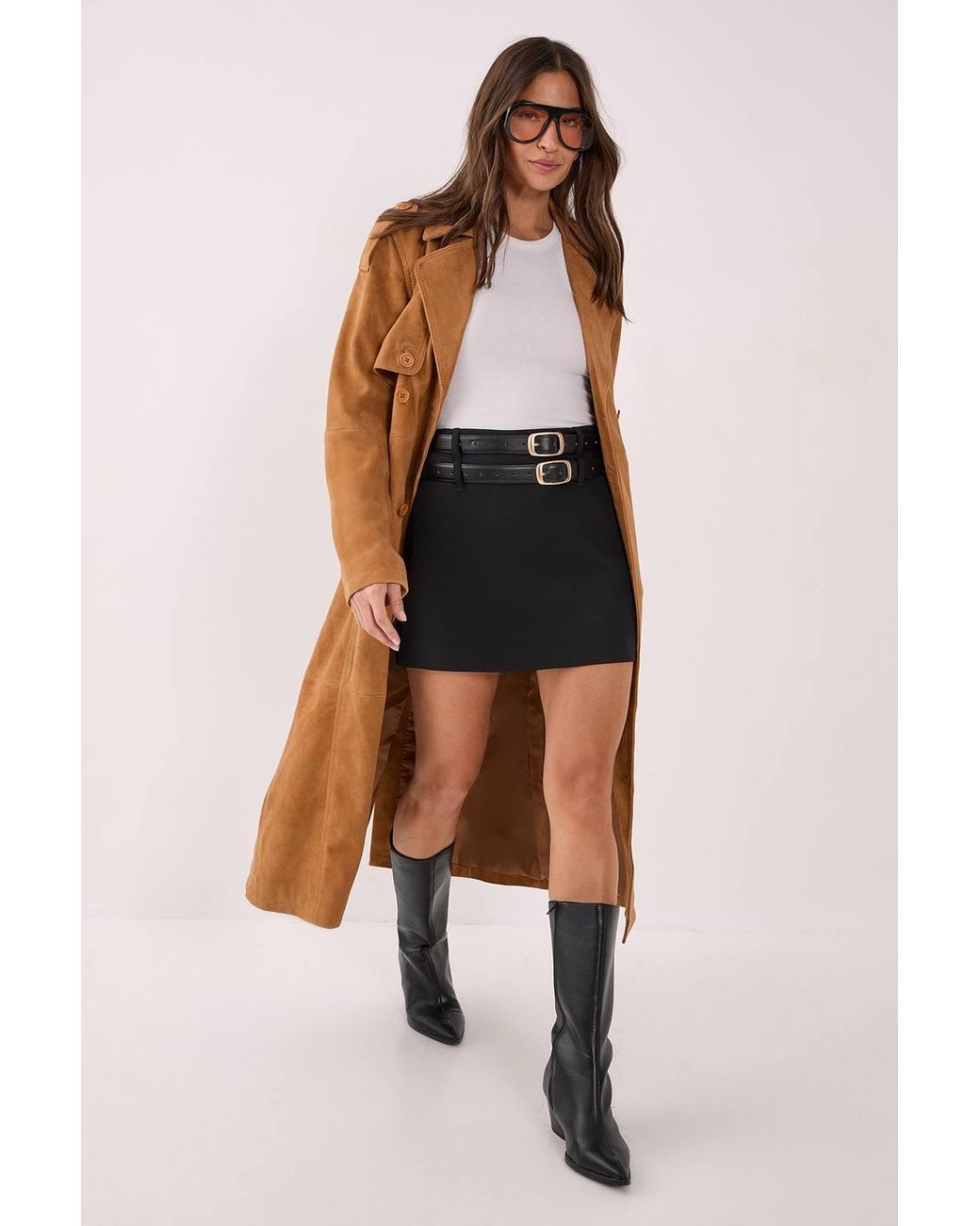Nasty Gal Black Tailored Double Belted Mini Skirt