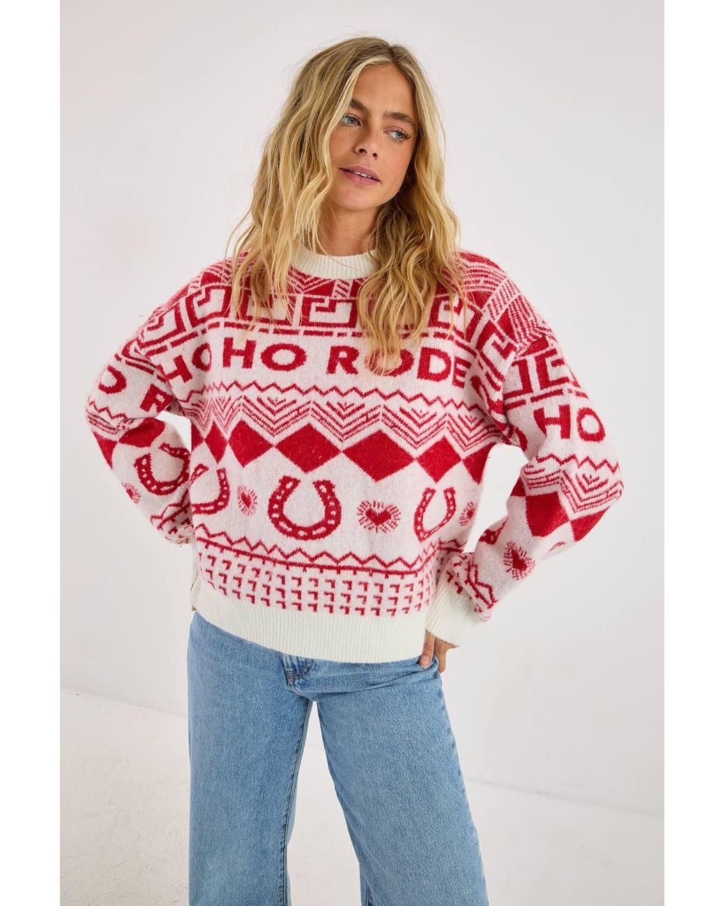 Nasty Gal White Christmas Ho Ho Rodeo Knitted Jumper