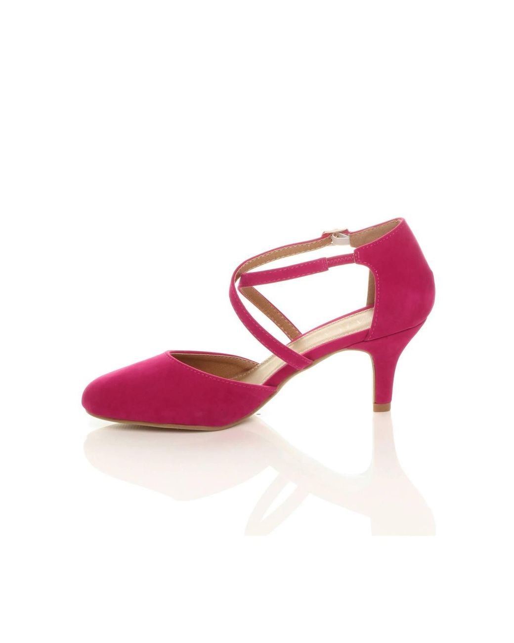 AJVANI Pink Mid Heel Crossed Straps Court Shoes