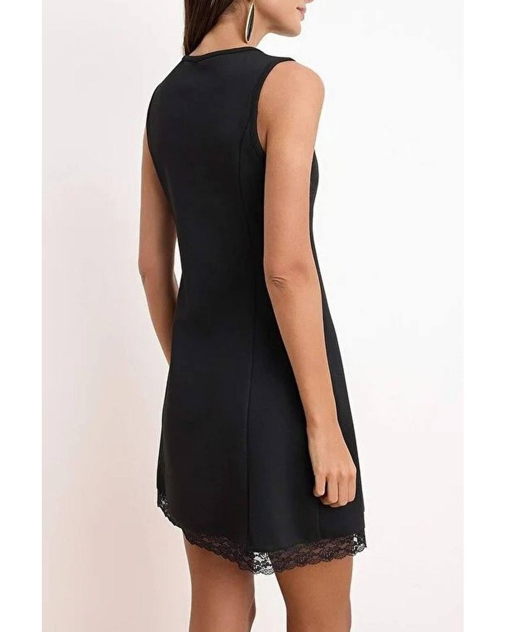 WOVCOR Black Boat Neck Sleeveless Mini A-Line Dress W/ Lace Hem