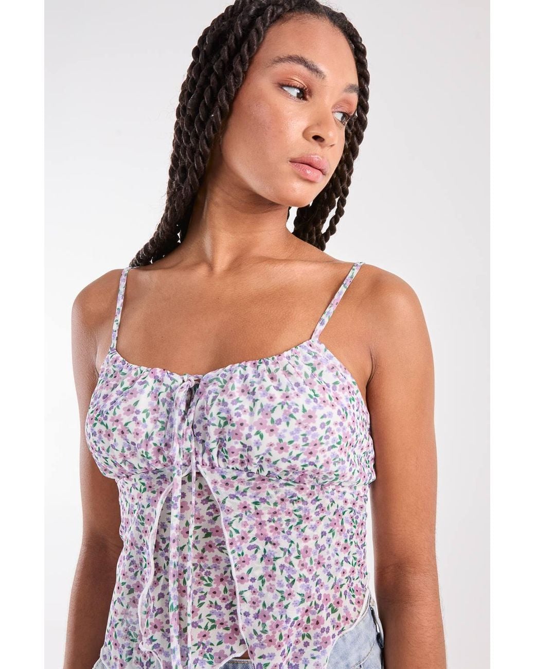 Pink Vanilla White Ditsy Print Butterfly Cami Top