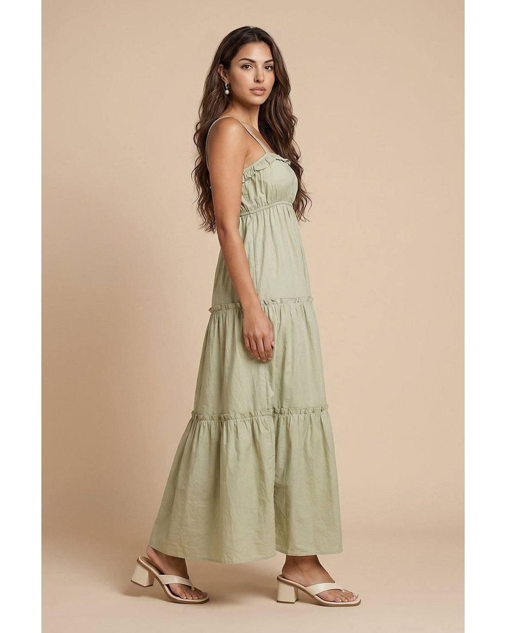 Urban Bliss Natural Ruched Tiered Maxi Dress