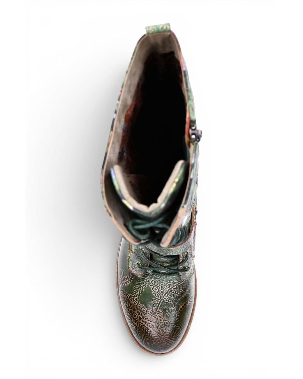 Infinity Leather Green Victorian Leather High Lace-Up Long Boots