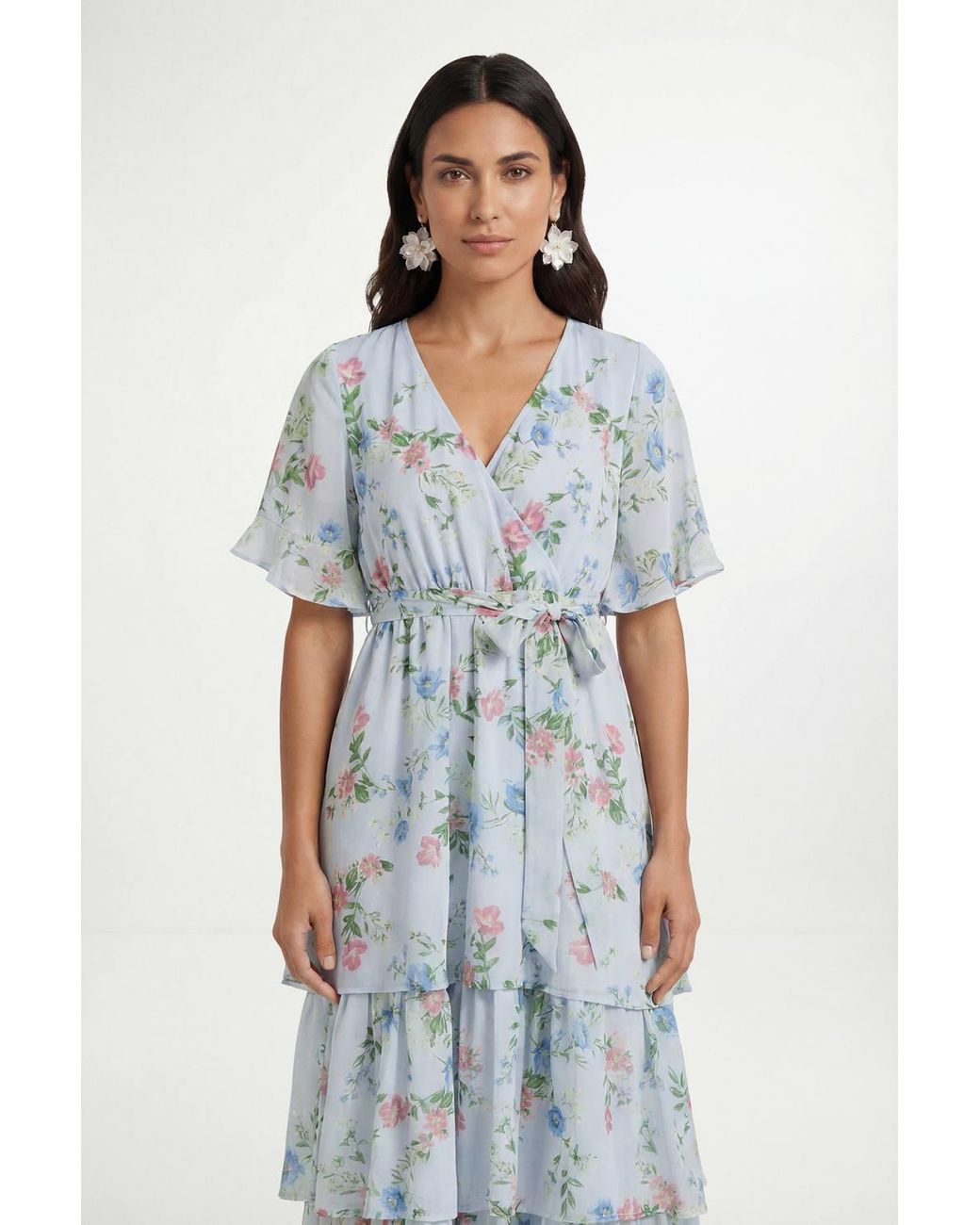 Wallis Blue Petite Floral Print Ruffle Maxi Dress