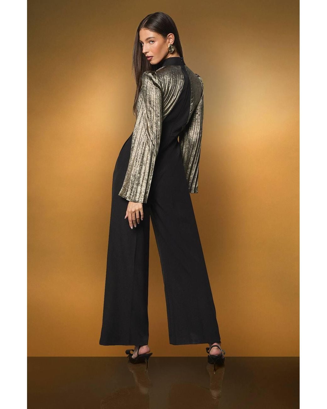 Coast Blue Metallic Kimono Sleeve Wide Leg Jumpsuit