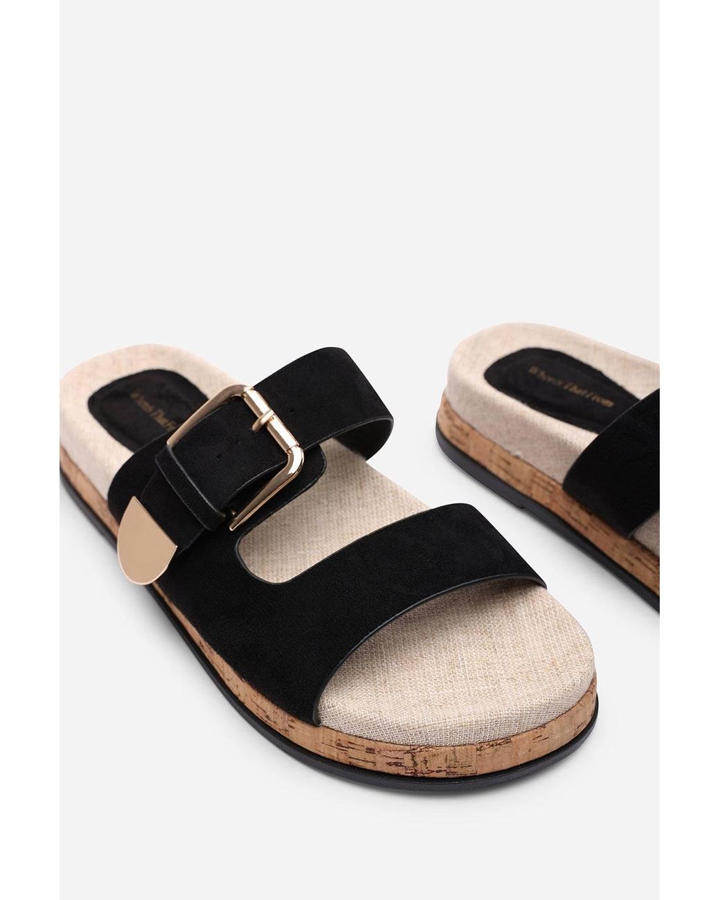 Where's That From Metallic 'Brelia' Dual Strap Flat Sandals W/ Buckle Closure