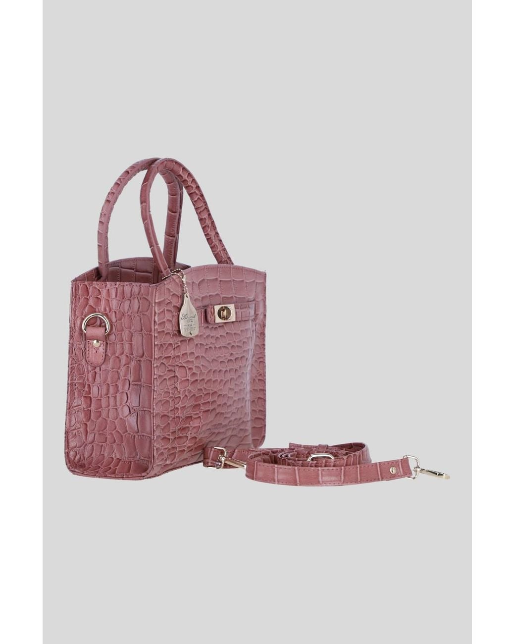 Ashwood Leather Pink Genuine Leather Structured Handbag W/ Detachable Crossbody Strap
