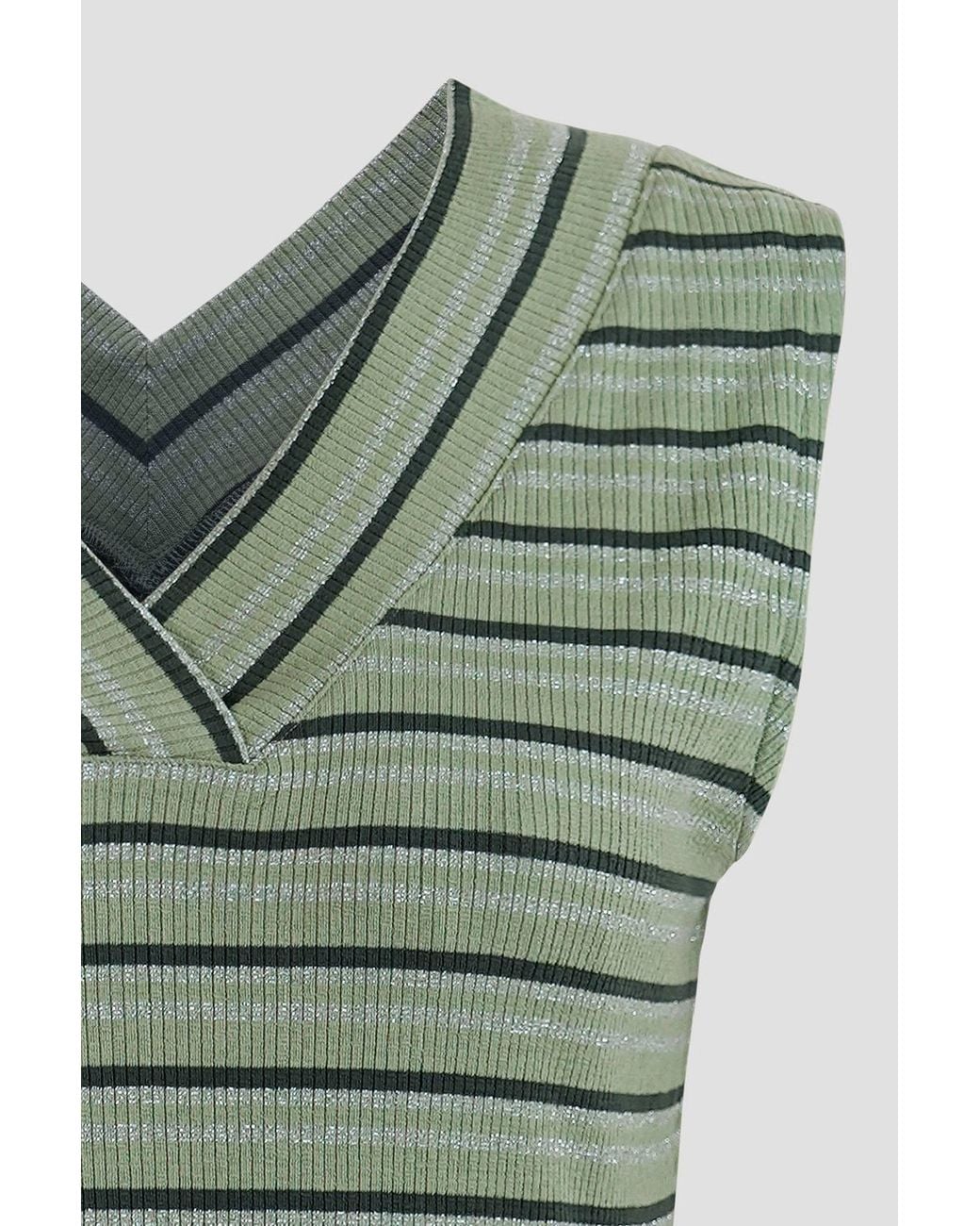 Enorsia Green Metallic V-Neck V Back Tops