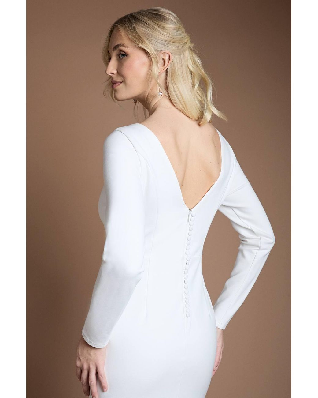Coast Brown Honoured Slash Neck Puddle Wedding Dress