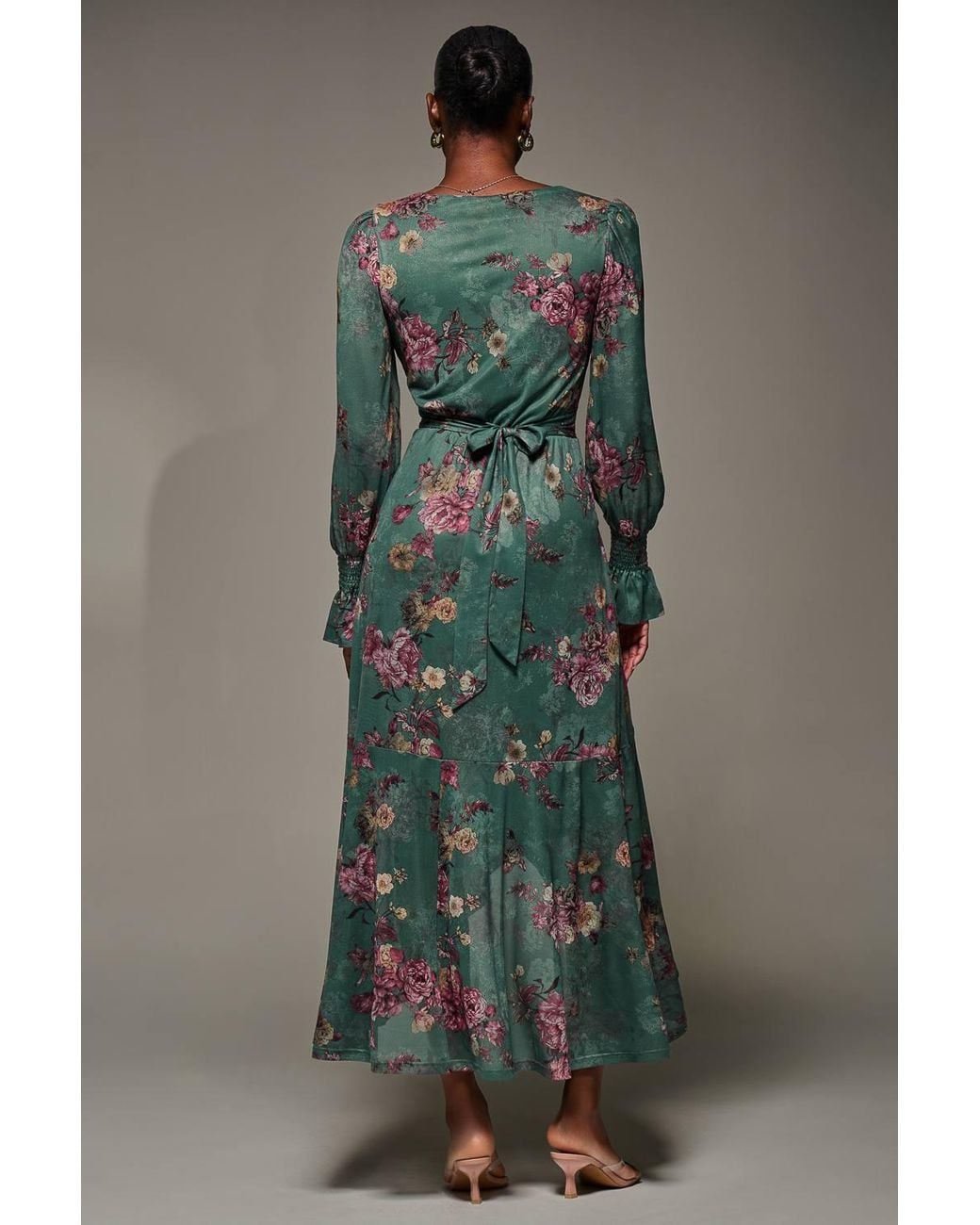 Jolie Moi Green Long Sleeve Frill Hem Mesh Maxi Dress