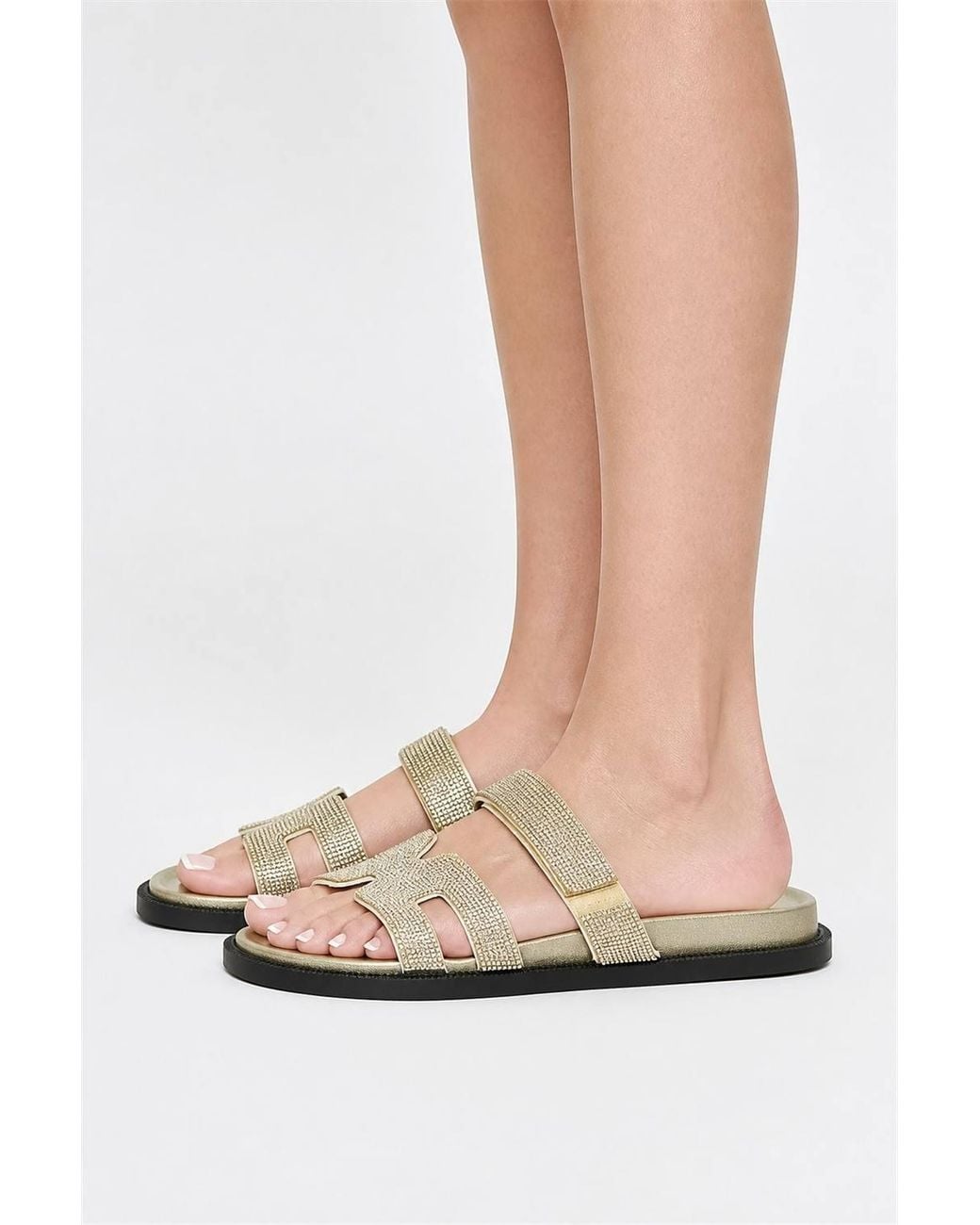 Miss Diva Natural Calla H Shape Velcro Strap Diamante Flat Sliders