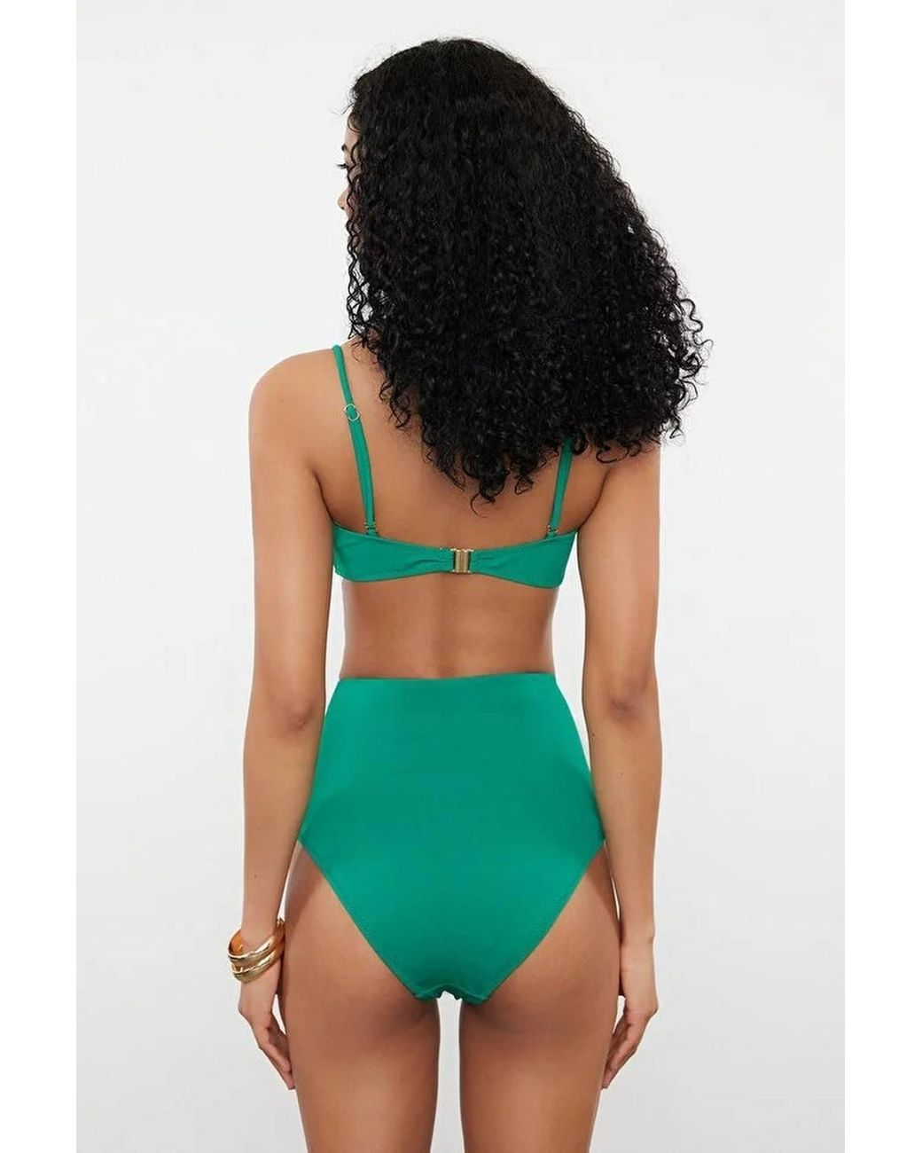 WOVCOR Green High Waist Hardware Detail Shaping Bikini Bottom W/ Front Accent