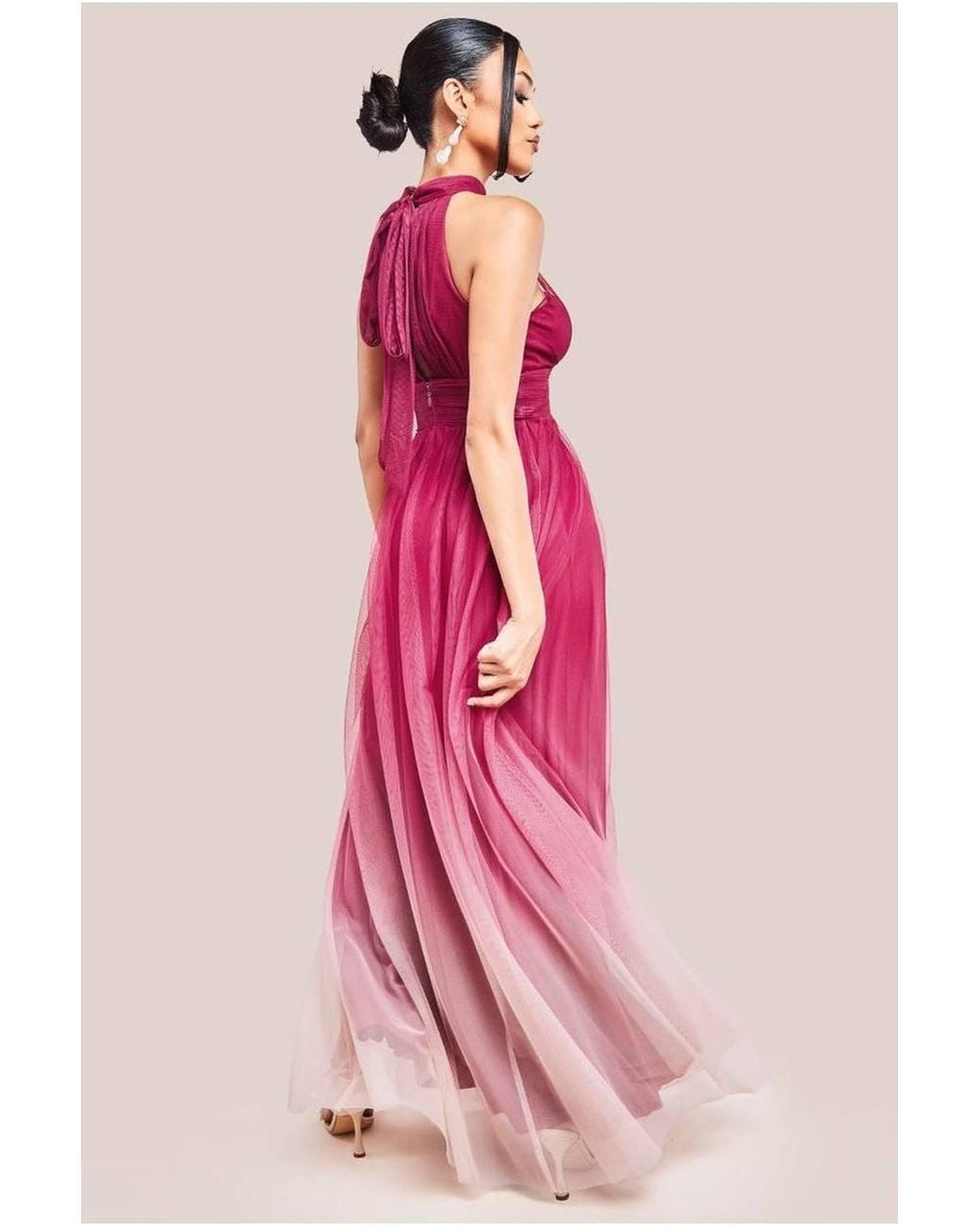 Goddiva Green Dobby Mesh Halter Neck Mesh Ombre Maxi Dress