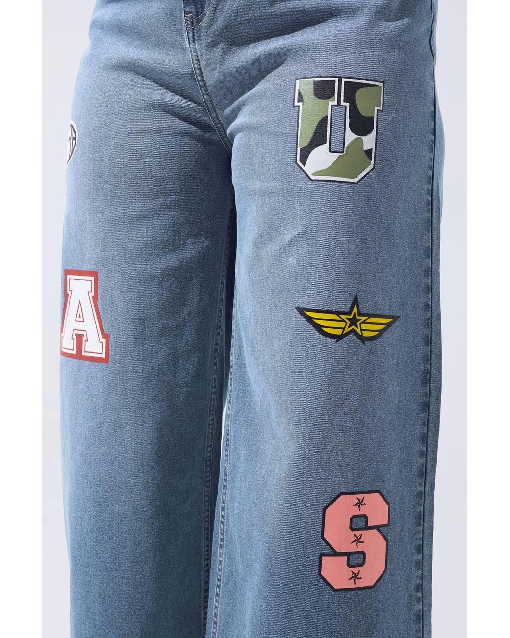 Yours Blue Badge Applique Wide Leg Jeans