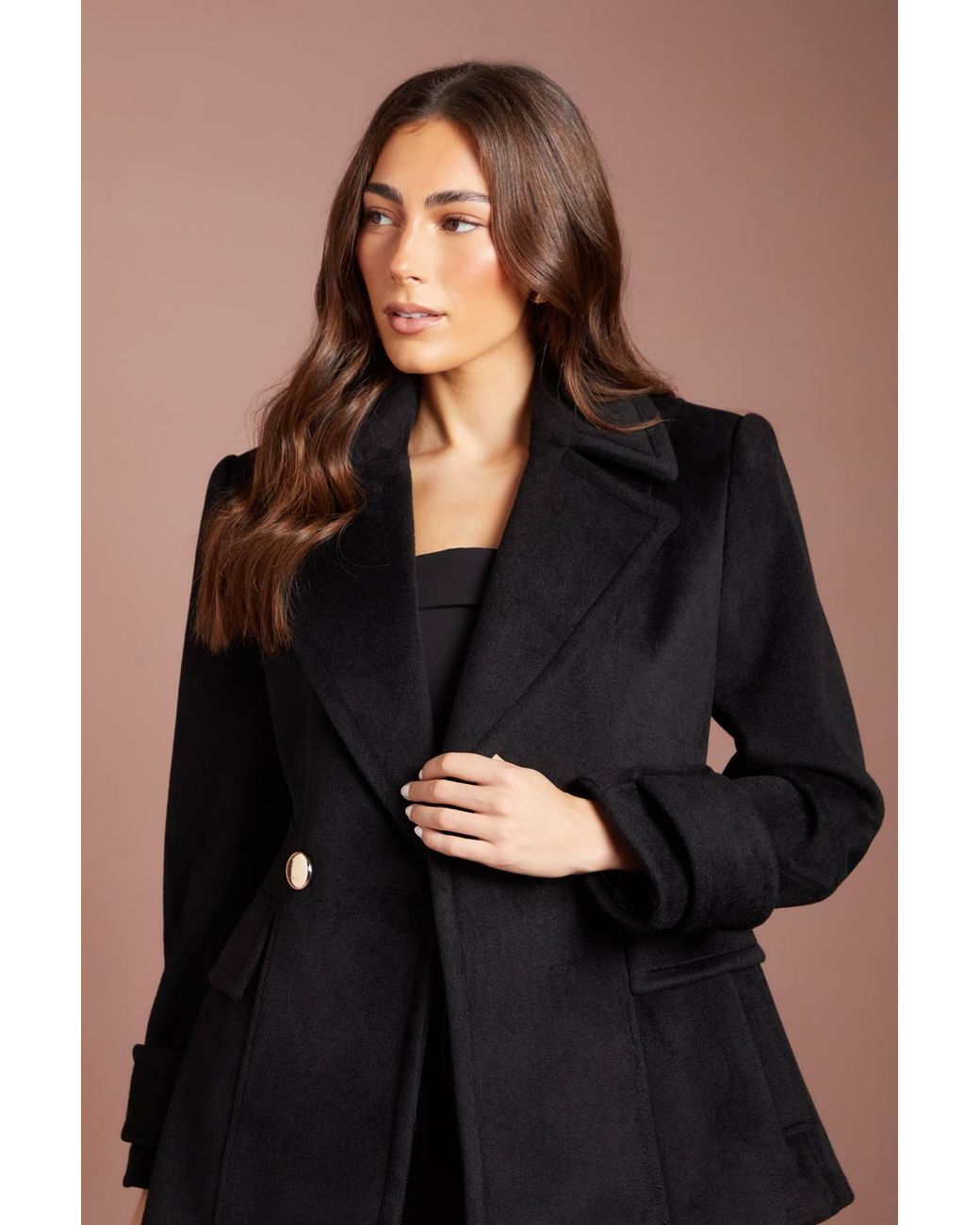 Coast Black Wide Collar Button Detail Coat