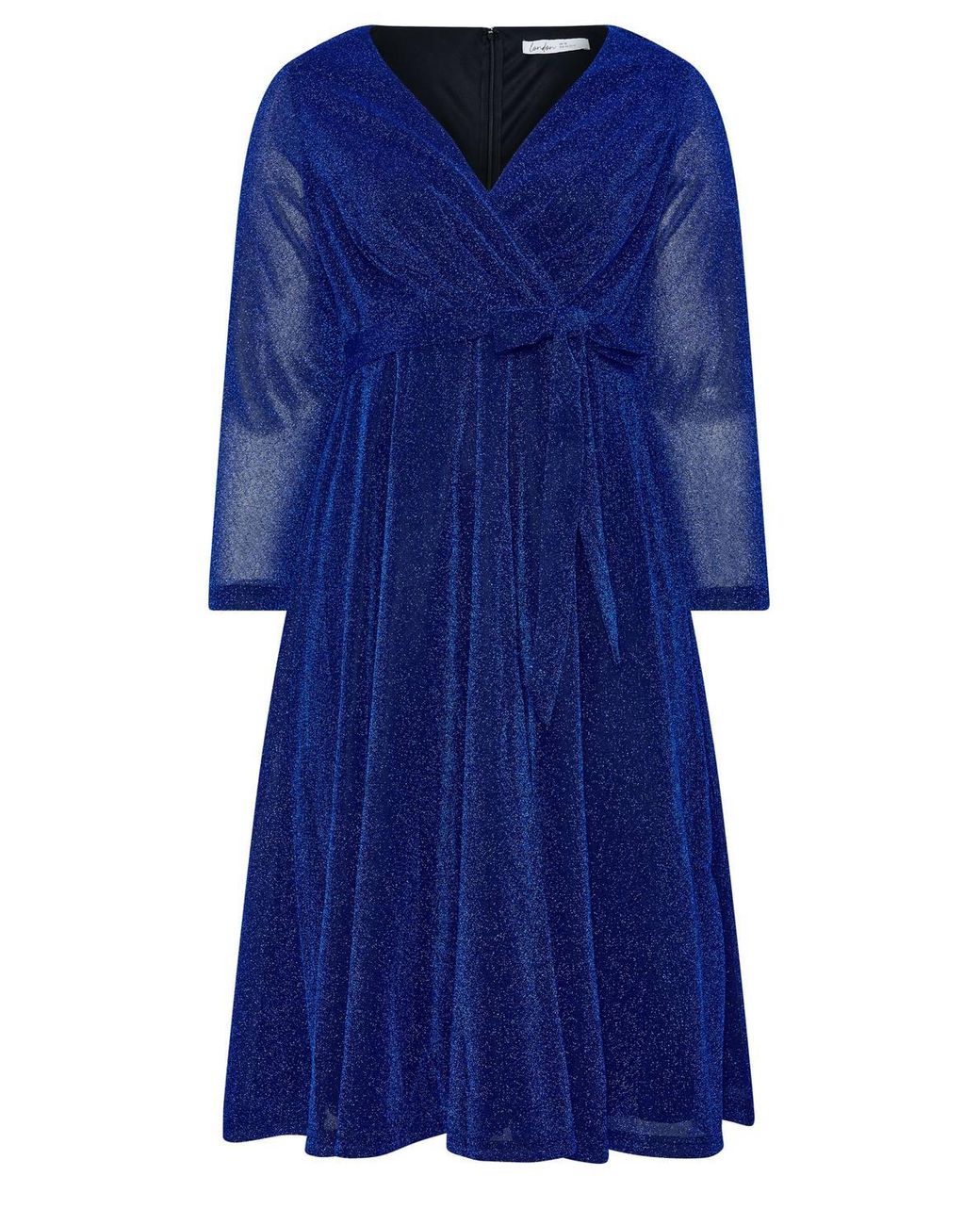 Yours Blue Metallic Wrap Dress
