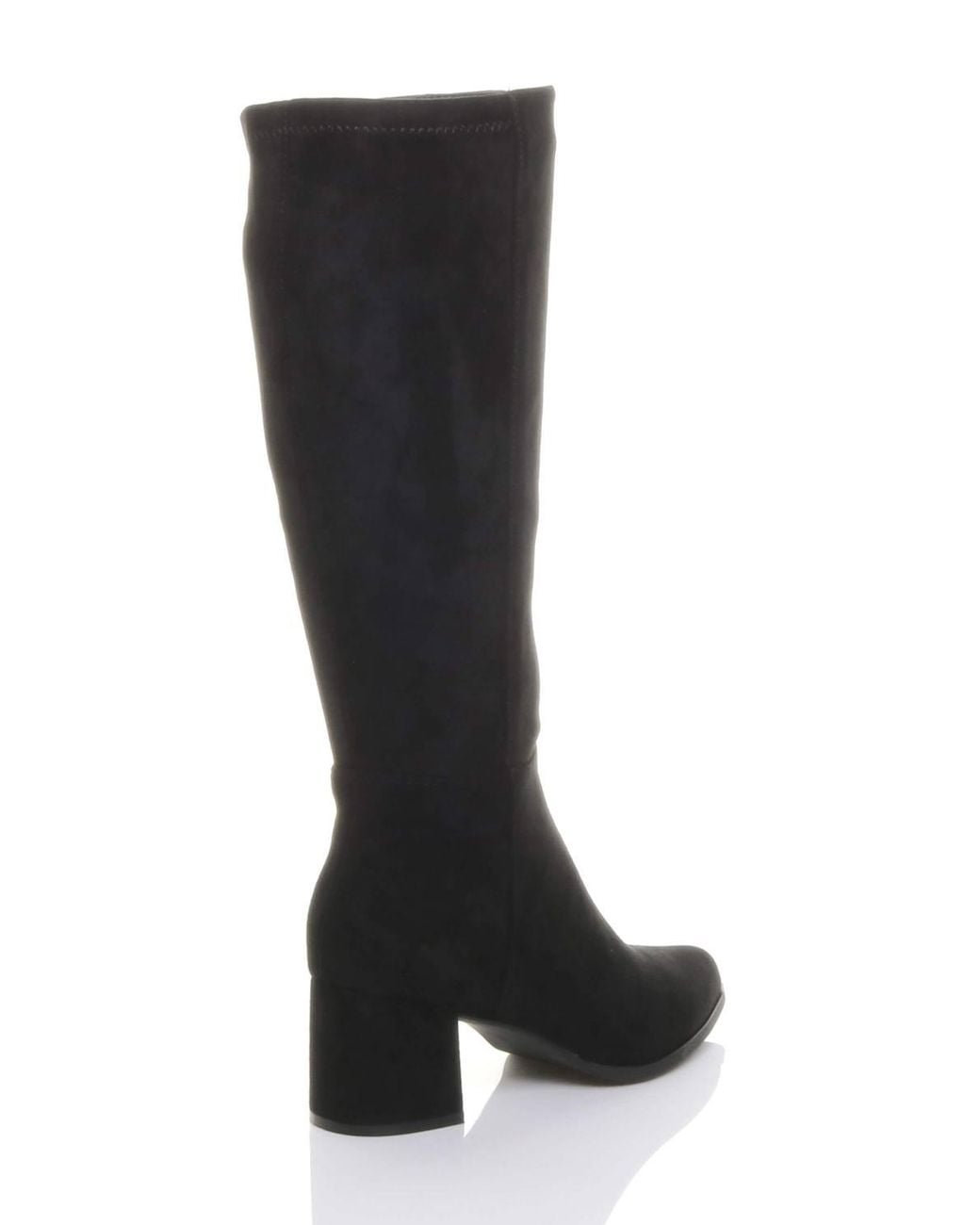 AJVANI Black Mid Block Heel Pointed Toe Stretchy Riding Calf Boots