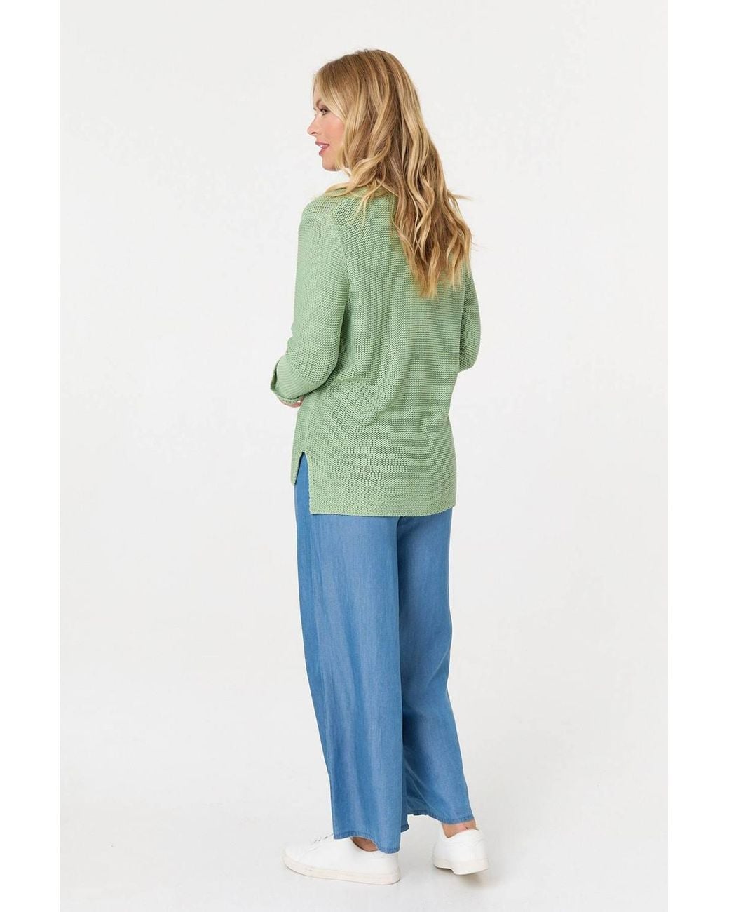 Izabel London Green Mesh Texture 3/4 Sleeve Relaxed Top