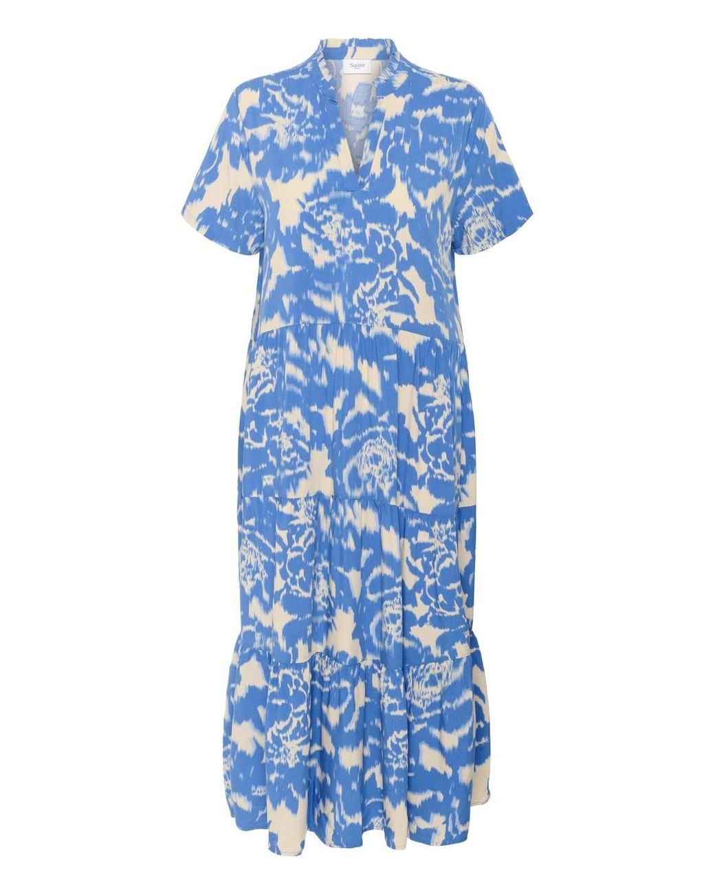Saint Tropez Blue Edasz Short Sleeve Maxi Dress